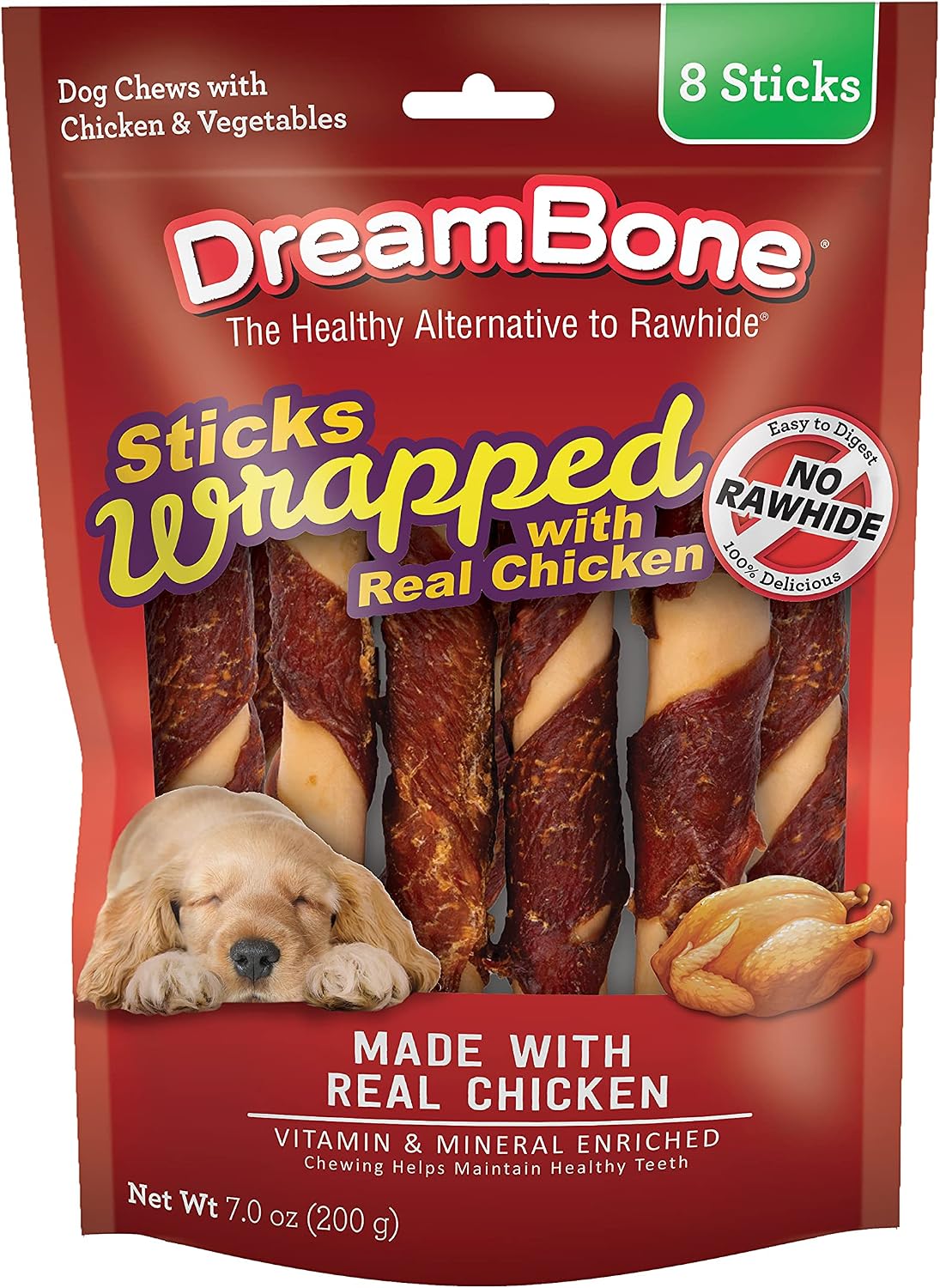 DreamBone Stick Wrapped With Chicken Rawhide-Free Dog Treat, 8 Ct (24 Pack) | Daily Chew, Digests Safely and Completely, Made With Real Protein