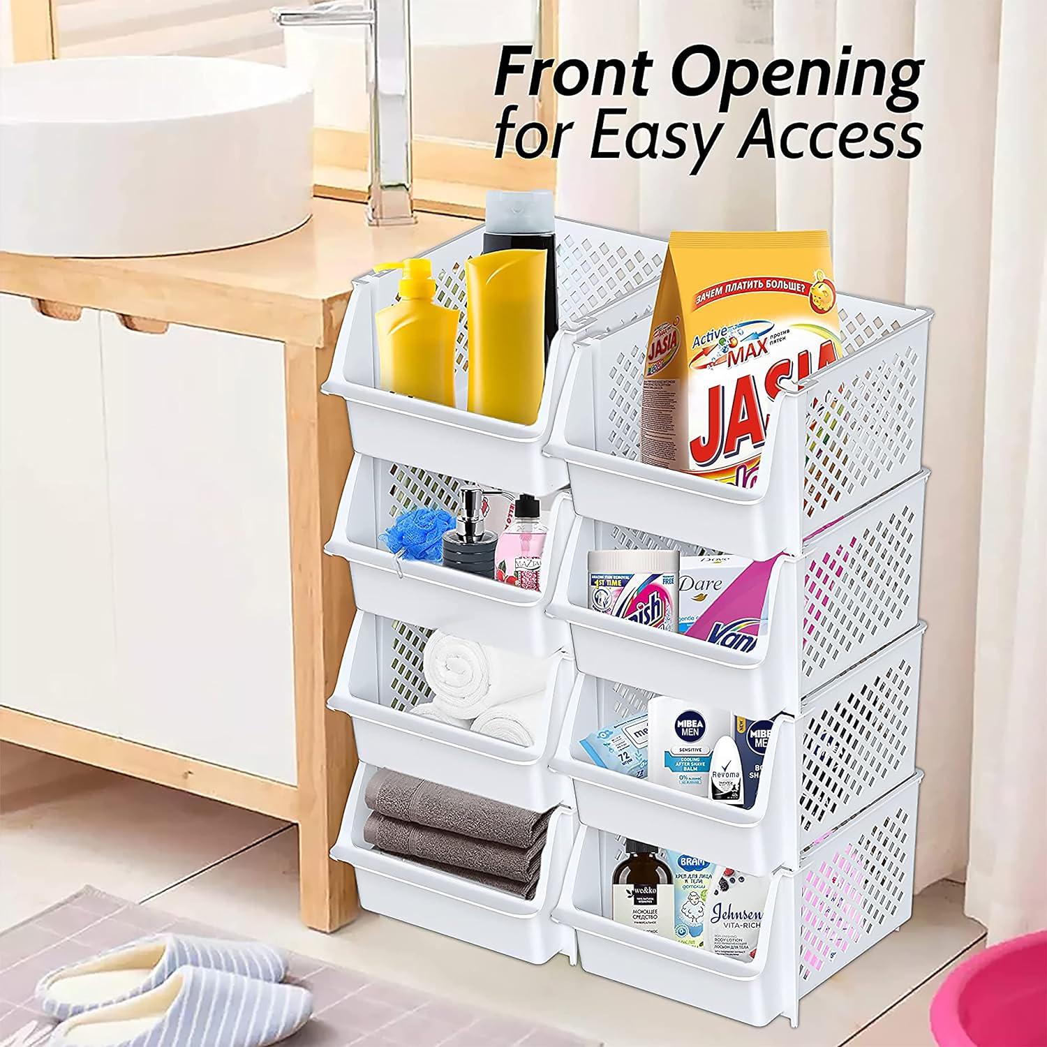 Skywin Stackable Storage Bins Open Front for Pantry Storage, 4 Pack - Black