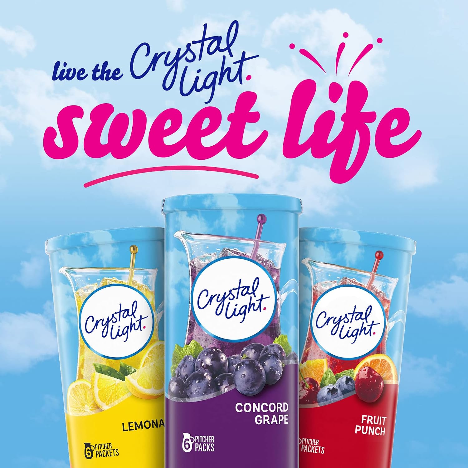 Crystal Light Drink Mix, 6 Pitcher Packets Concord Grape , 2.01 oz | for Flavorful Hydration and Shareable Refreshment Zero Sugar, Low Calorie No Caffeine