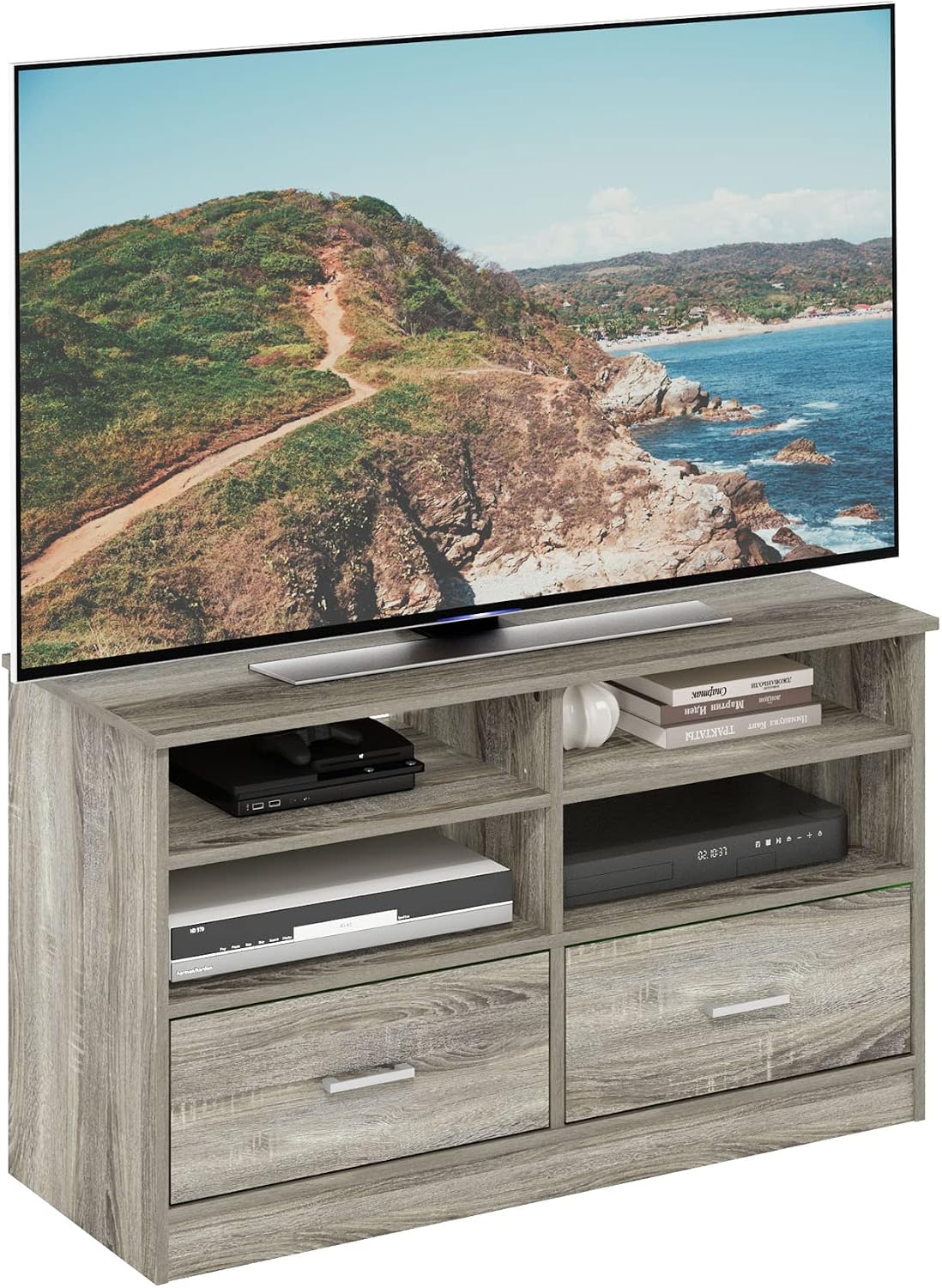 Furinno Fowler Multipurpose TV Stand Bookshelves, French Oak Grey