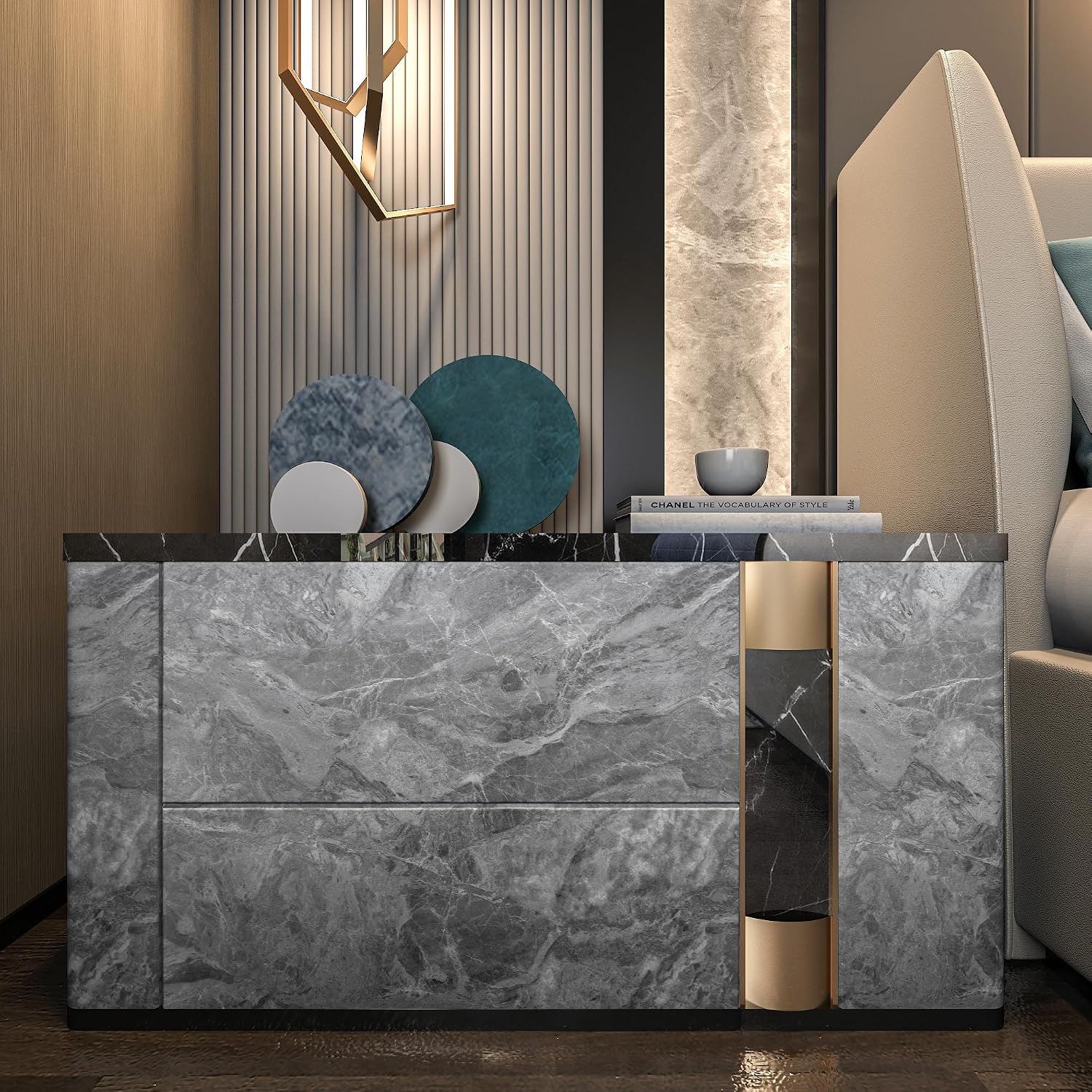 48x197inch Extra Wide Grey Marble Wallpaper Peel Stick Matte Thick Waterproof Adhesive Furniture Sticker Dark Gray Granite Textured Countertop Contact Paper Vinyl Wall Sticker for Bedroom Living Room