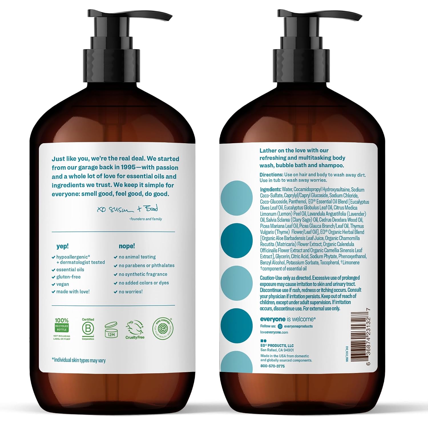 Everyone 3-in-1 Soap Body Wash Bubble Bath Shampoo Coconut Lemon 32oz 2pk | Natural essential oil formula | body wash | shampoo | bubble bath in one | coconut lemon scent | bulk value 2-pack