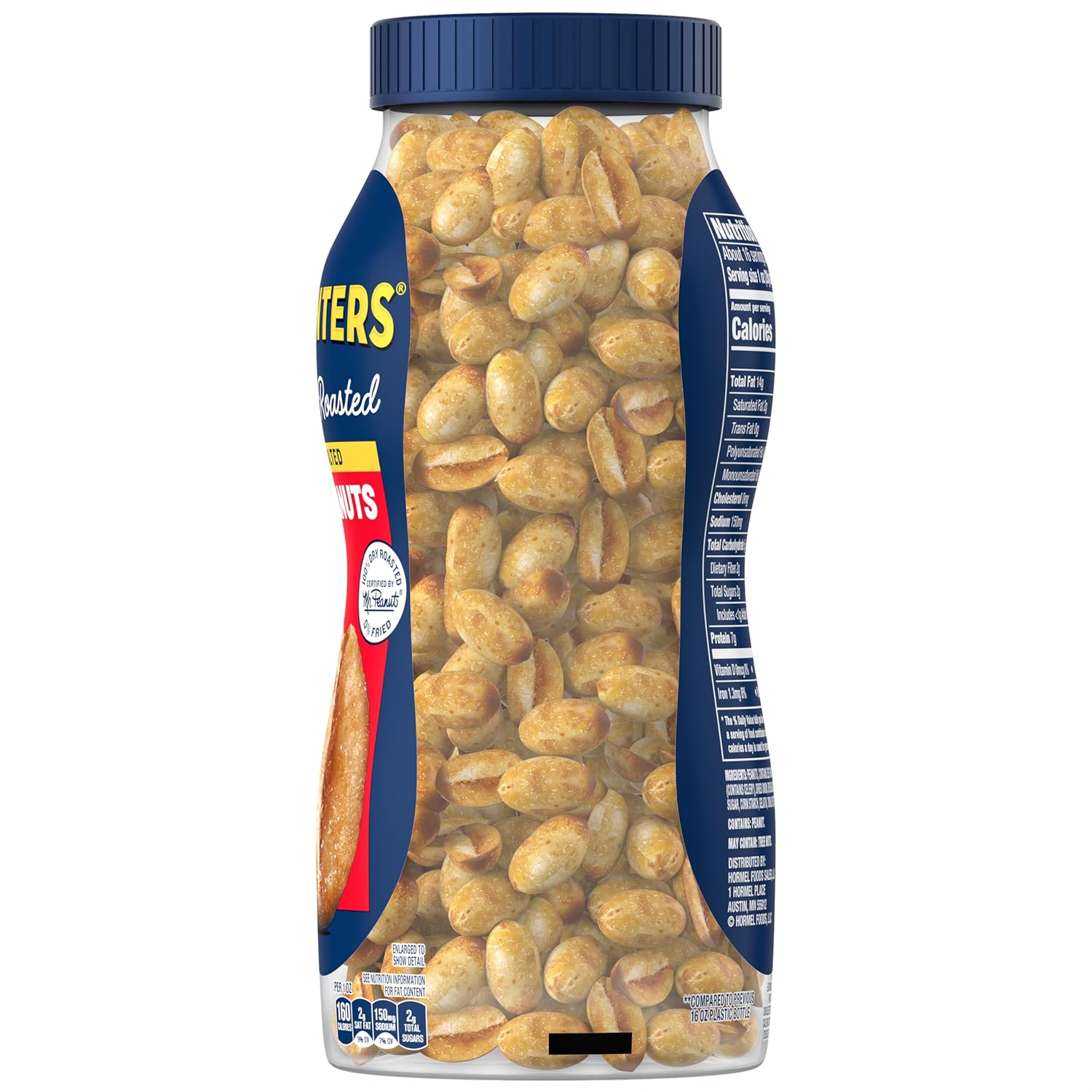 PLANTERS Salted Peanuts, Party Snacks, 16 Oz (1 Ct) | Dry Roasted Salted Peanuts. 0g Trans Fat. Resealable Jar. Snacks for Adults. Party Mix, Flavored Nuts