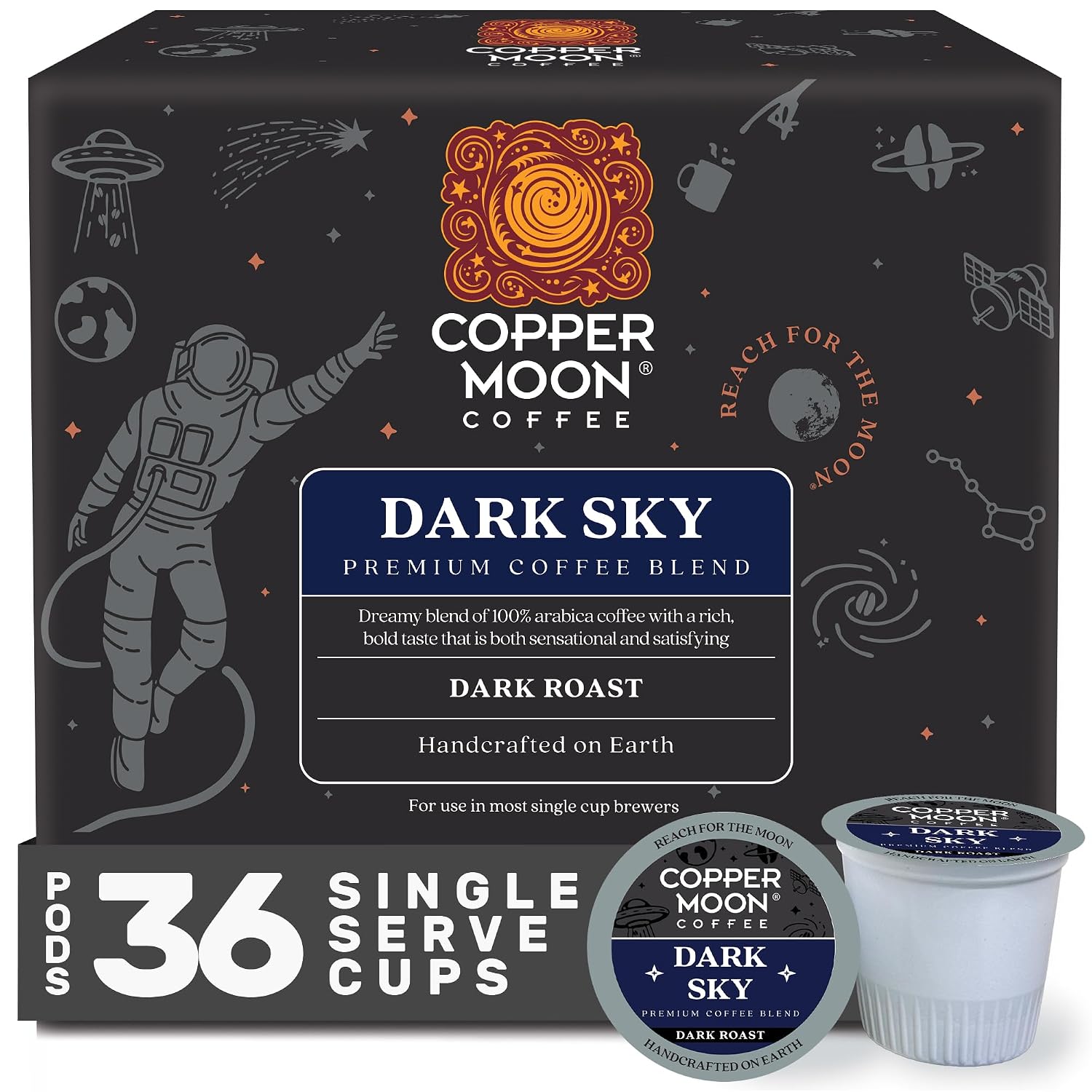 Copper Moon K-Cup Coffee Pods, Medium Roast, Costa Rican Blend, 80 Count | Single Serve, Vegan, Allergen Free, Non-GMO, Kosher, Small Batch Roasted, Vegetarian, Compatible with Keurig K Cup Brewers