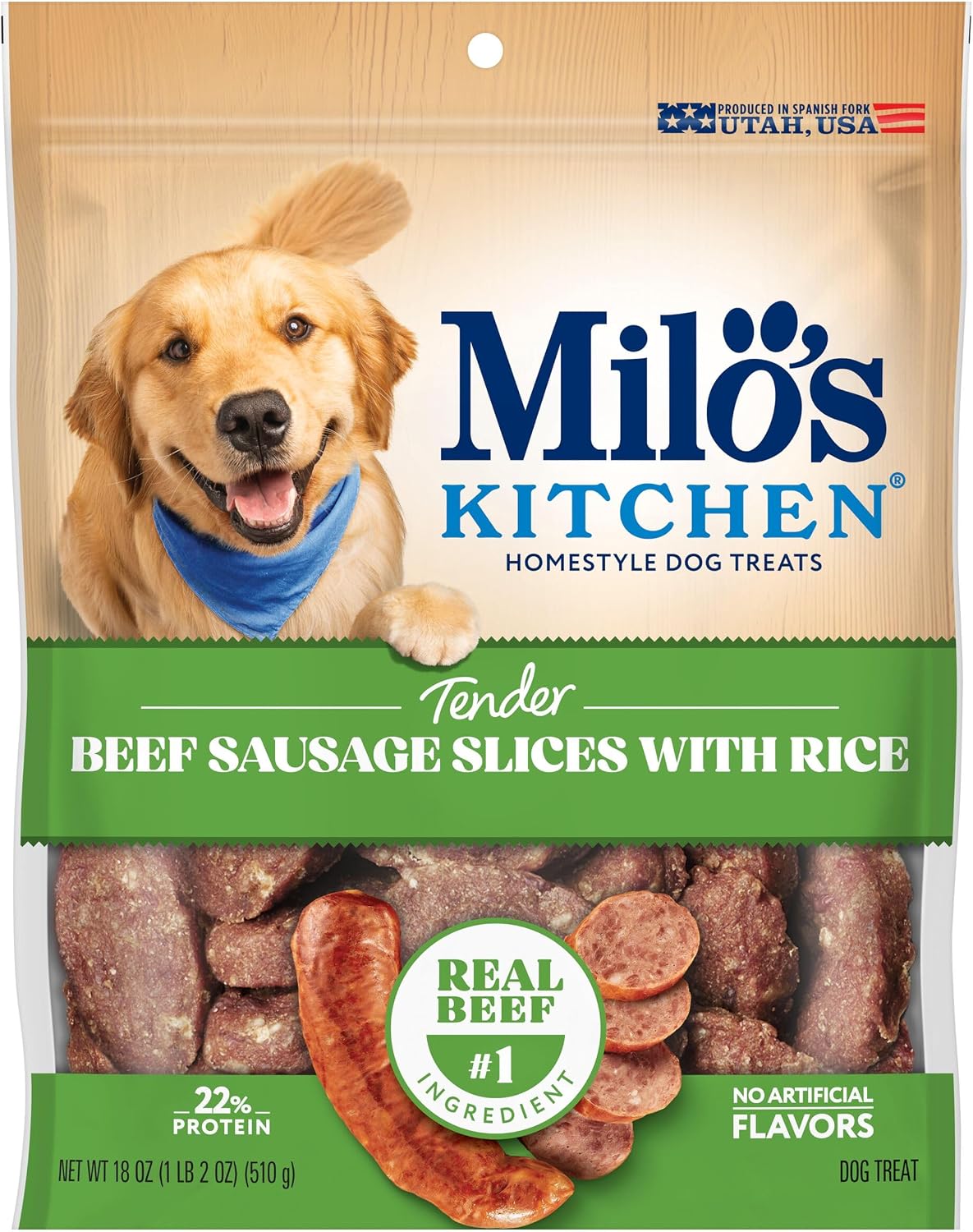 Milo’s Kitchen Chicken & Apple Sausage Slices Dog Treats, 18 Oz. Bag