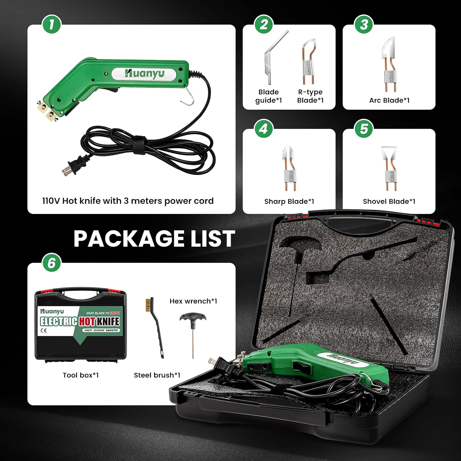 Electric Hot Knife Rope Fabric Cutting Tool Kit 4 Blades 600° C | Pro Fabric Cutting Heat Cutter 100W Heat Sealer for Sponge Cloth Board Webbing