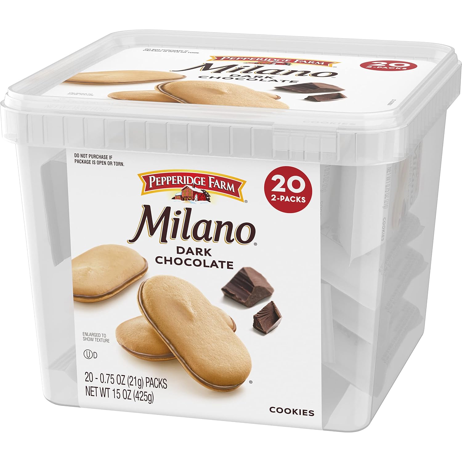 Pepperidge Farm Milano Cookies, Dark Chocolate, 20 Packs Tub, 2 Cookies Per Pack