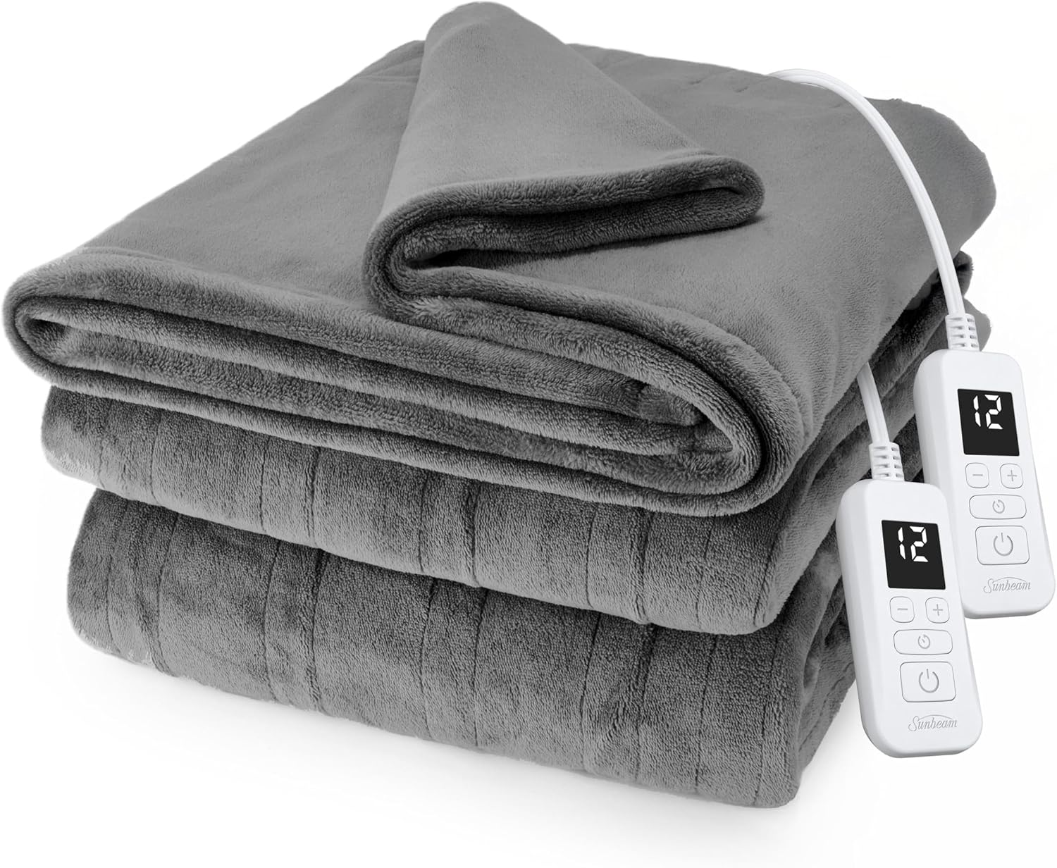 Sunbeam Electric Royal Posh Velvet Heated Blanket, 12 Heat Settings, 12-Hour Selectable Auto Shut-Off, Fast Heating, Warm and Lush, Champagne Color, King, 90" x 100"