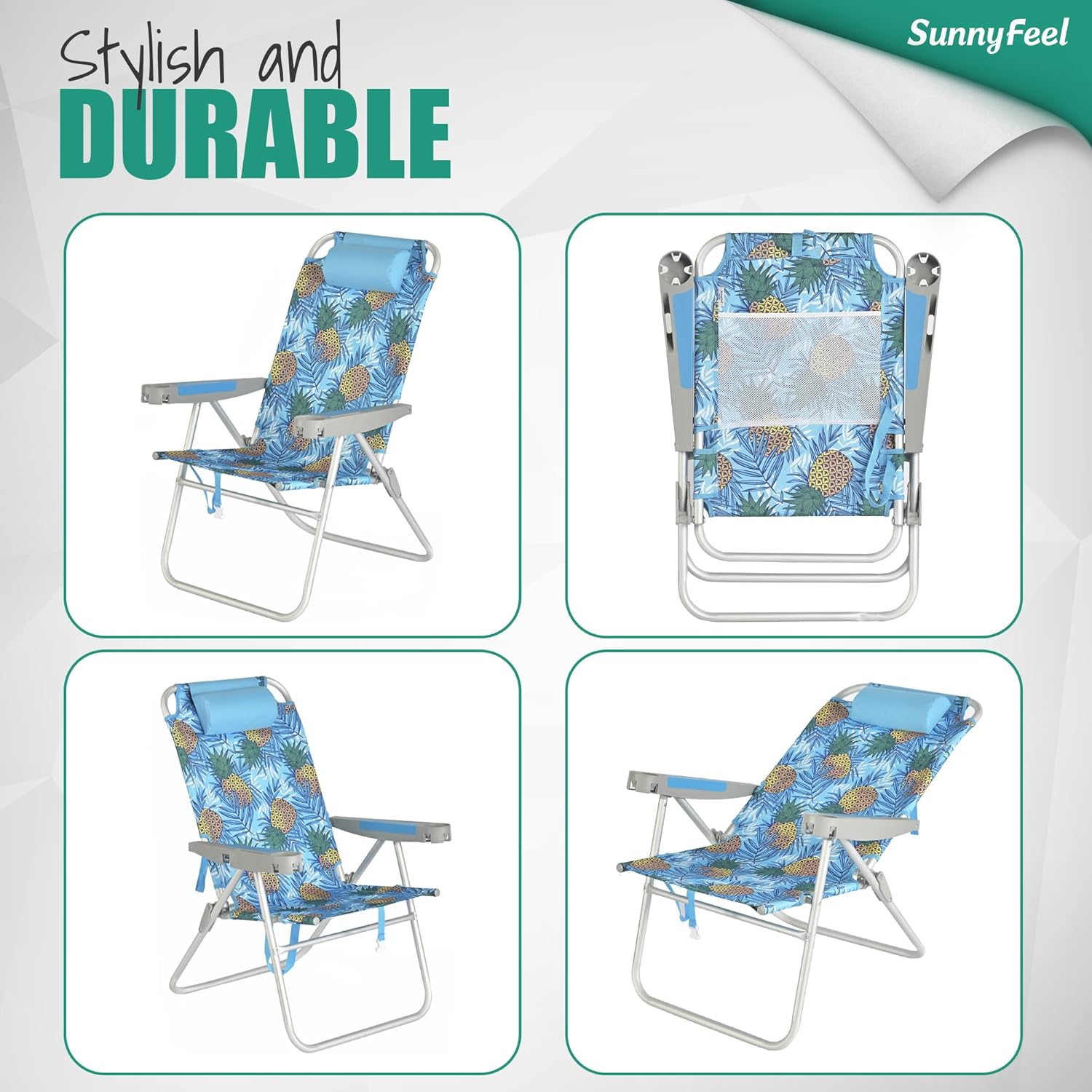 SUNNYFEEL Oversized Tall Folding Beach Chair Lightweight, 17" Portable Sand Chair for Adults Heavy Duty 500 LBS with Cup Holders