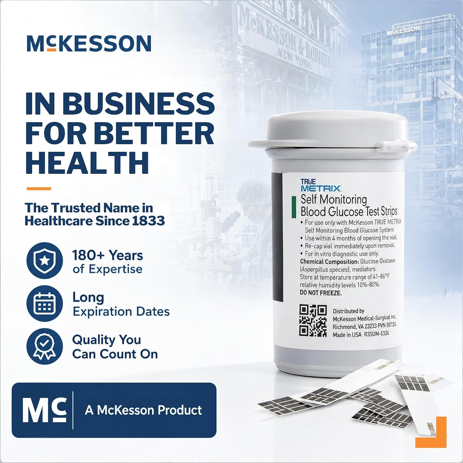 McKesson True METRIX Blood Glucose Test Strips for Diabetes, 1200 Strips