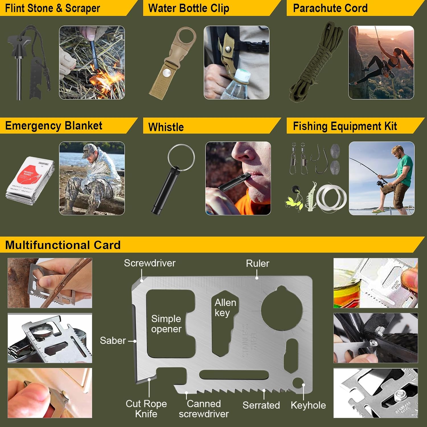 Survival Kit, 200 in 1, Gifts for Men Women Teenagers, Upgraded Survival First Aid Kit