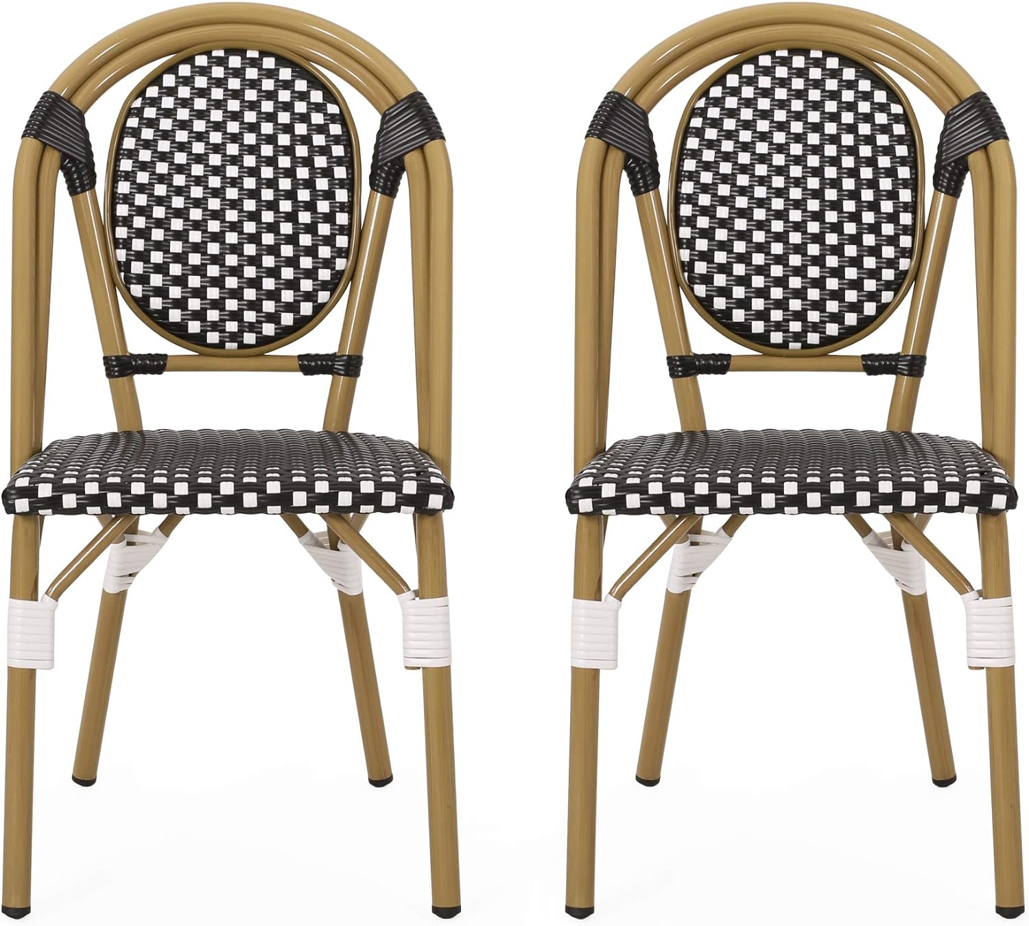 Christopher Knight Home Anastasia Outdoor French Bistro Chair (Set of 2), Black + White + Bamboo Print Finish
