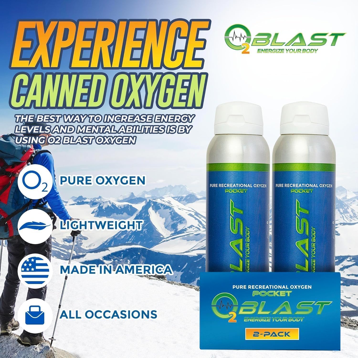 O2 Blast - 4L Portable Oxygen Can with Flip-Top Cap, Compact Design, 6-Pack