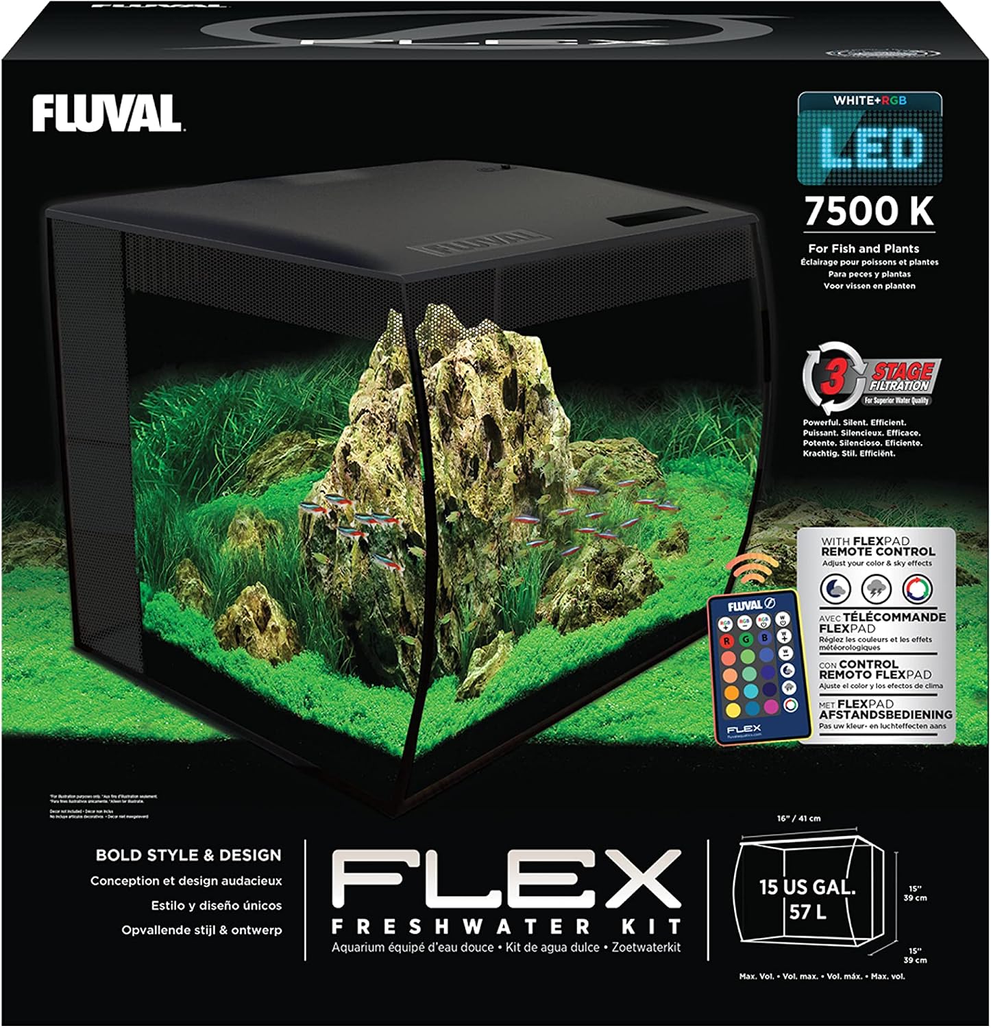 Fluval Flex 57 - 15 Gallon Nano Glass Aquarium Kit