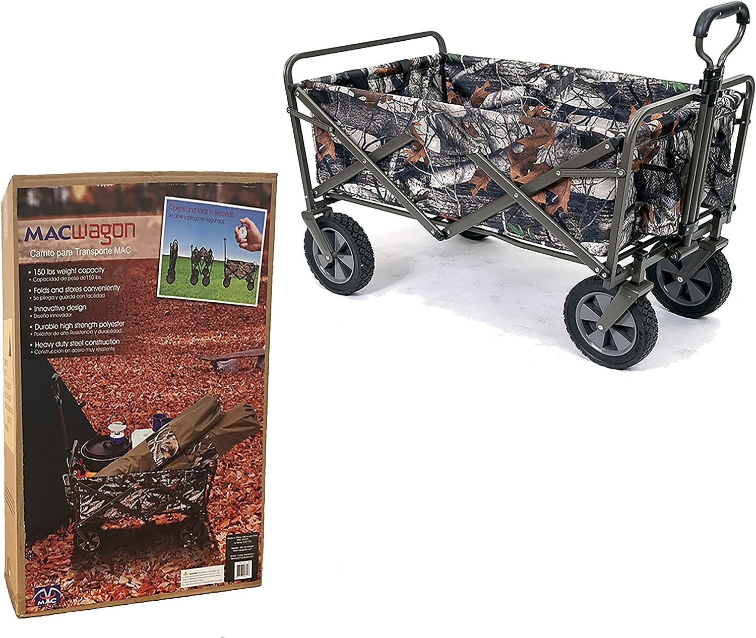 Mac Sports Heavy Duty Steel Frame Collapsible Folding 150 Pound Capacity Outdoor Camping Garden Utility Wagon Yard Cart, Red