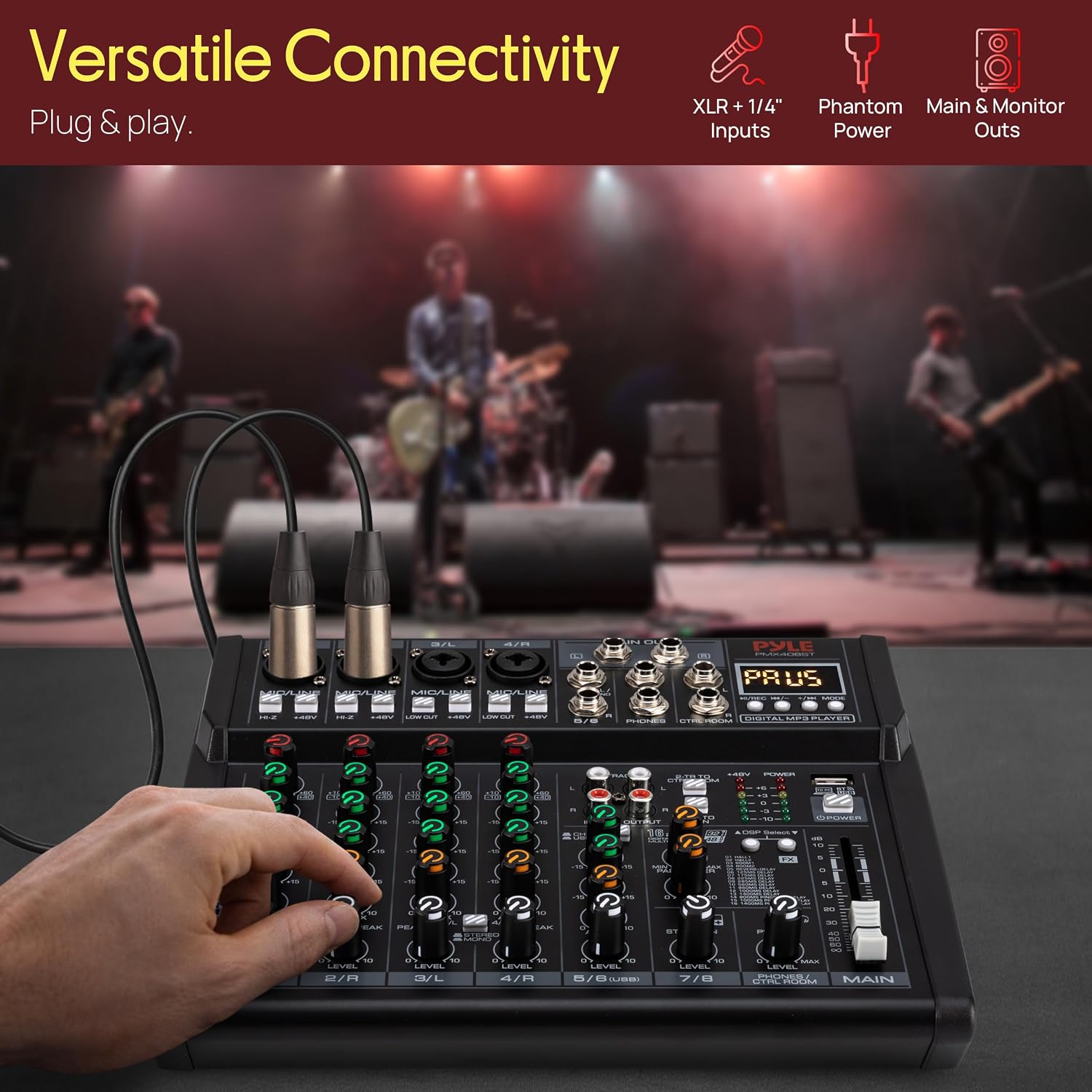 Pyle Professional Wireless DJ Audio Mixer - 4 Channel Bluetooth Controller Sound Mixer, USB Audio Interface