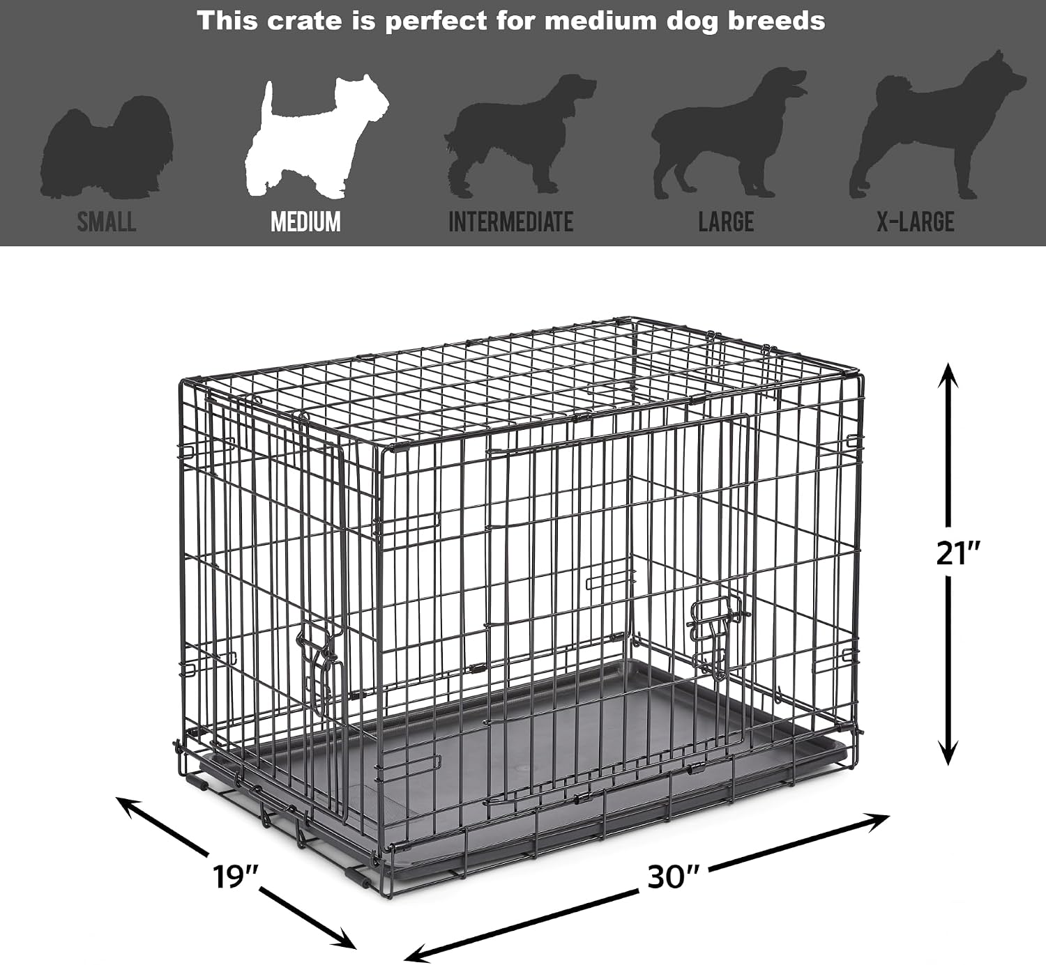 Midwest Homes for Pets 24-Inch New World Crate for Small Breeds, 12-20 lbs, Double Door Folding Dog Crate, Leak-Proof Tray & Secure Latches, Portable, Durable & Easy to Assemble