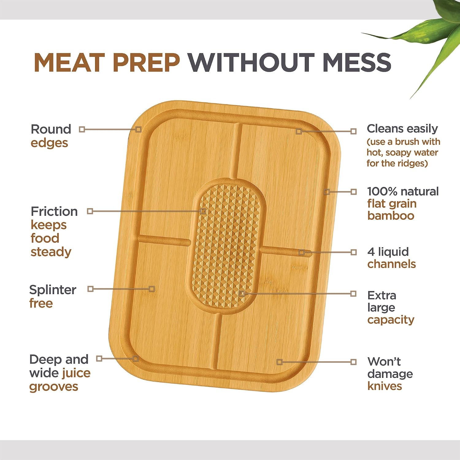 Wood Cutting Board for Kitchen - 1 Inch Thick Bamboo Wooden Chopping Board, Butcher Block Cutting Board with Juice Groove, Handles, Large Meat Cutting Board, Charcuterie Serving Board, 16 x 11