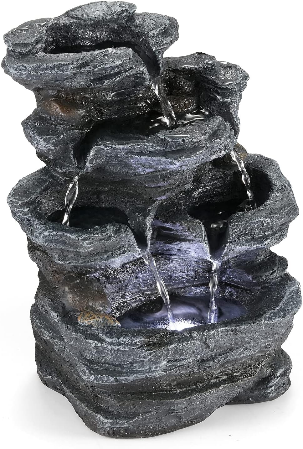 WICHEMI Indoor Water Fountain Tabletop Fountain Stacked Rock with LED Light | Relaxing Water Feature, Meditation Fountain, Soothing Sound, Stress Relief, For Home Office Bedroom Decor, 7.8"x7.8"x7.9"