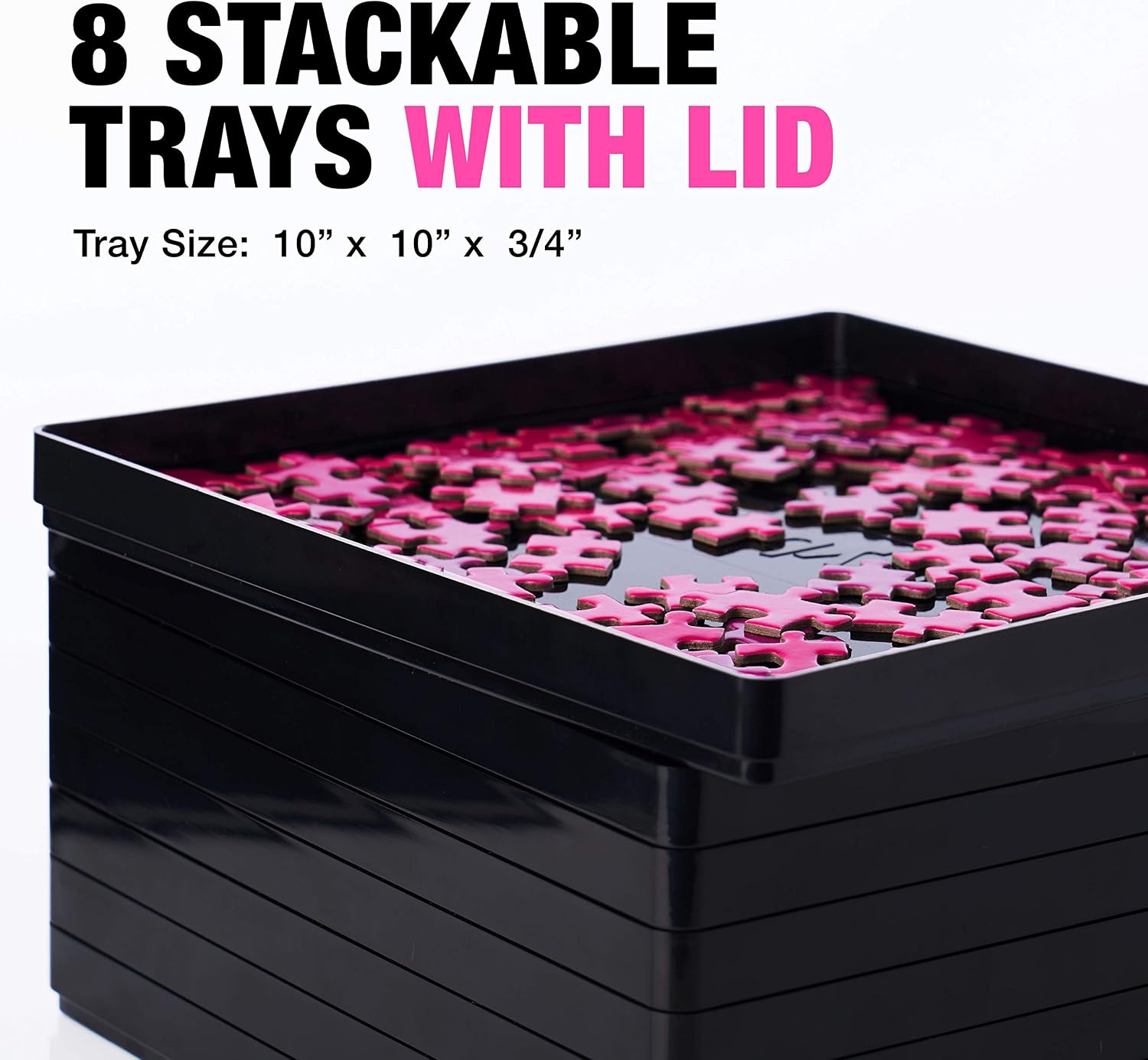 Tidyboss 8 Puzzle Sorting Trays with Lid 8" x 8" - Portable Jigsaw Puzzle Accessories White Background Makes Pieces Stand Out to Better Sort Patterns