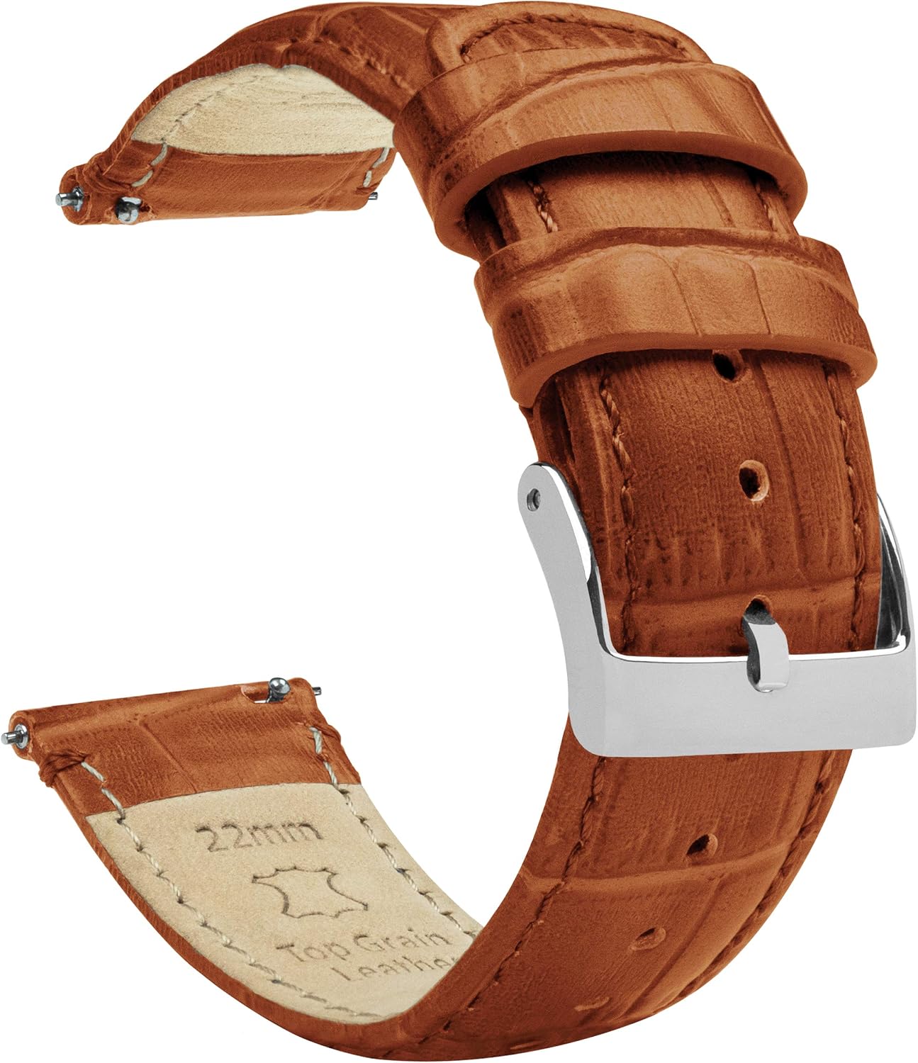 20mm Toffee Brown - Long - BARTON Alligator Grain - Quick Release Leather Watch Bands