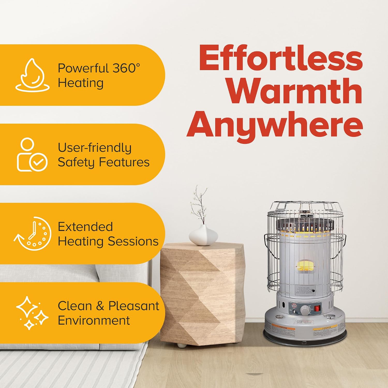 Comfort Glow Indoor Kerosene Convection Heater, 23, 800 BTUs, Grey - KW-24J | Heater for Winter Emergencies, 360 Degree Heating Radius, Heats up to 1