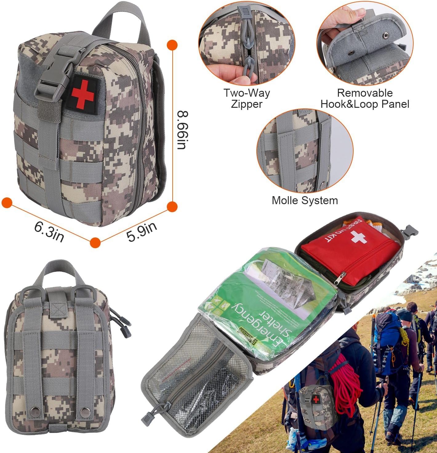 Survival Kit, 125Pcs Emergency Survival Gear Tactical with First Aid Kit Supplies Multifunctional Axe, Emergency Shelter for Outdoor, Camping, Hiking