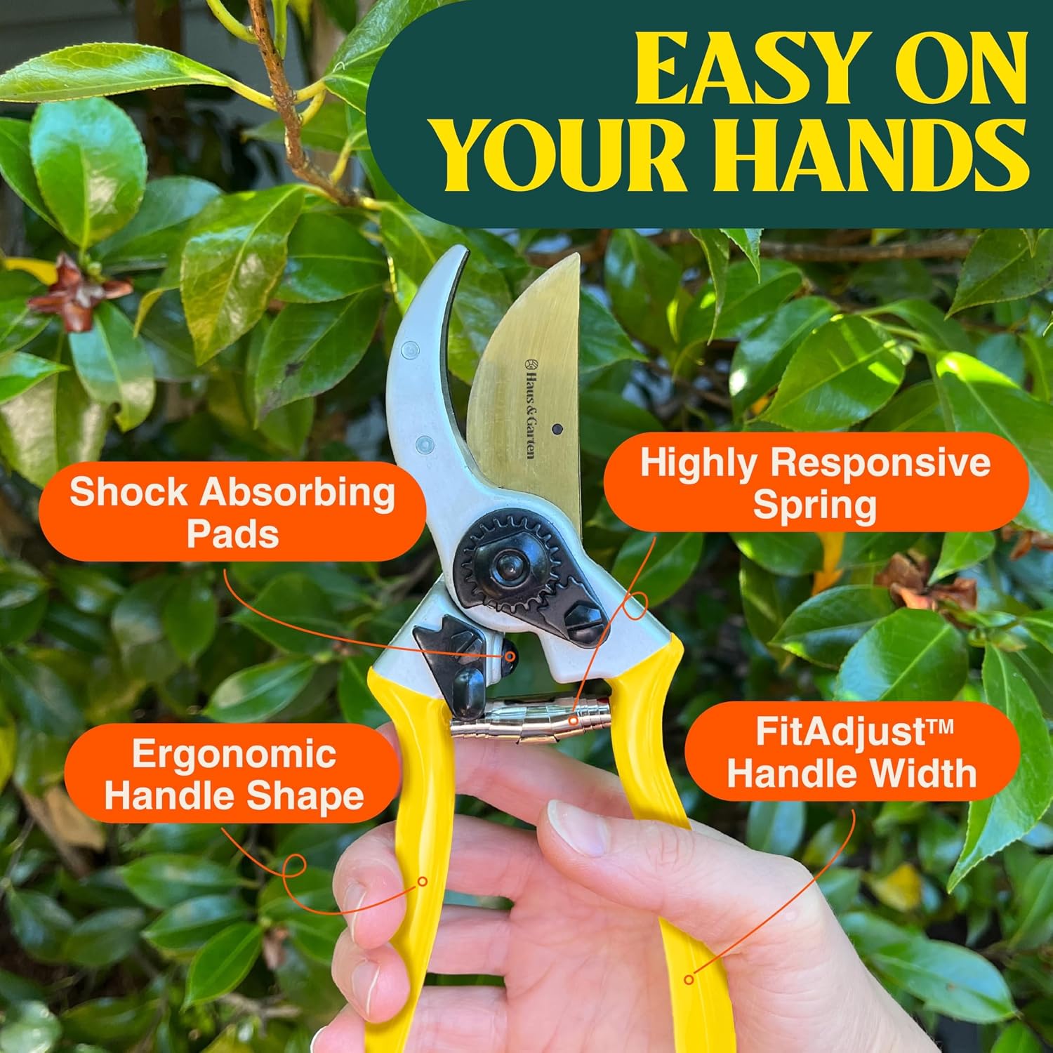 Haus & Garten ClassicPRO 8.5" Professional Premium Titanium Bypass Pruning Shears - Use As Pruners, Garden Shears, Heavy Duty Handheld Pruning Shears For Gardening, Clippers, Pruner Scissor Tool