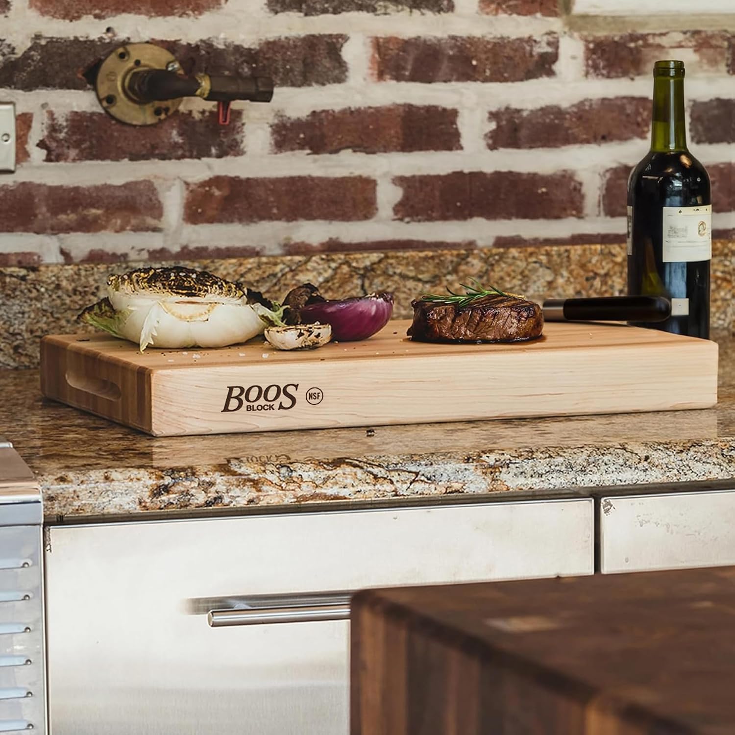 John Boos Handle Boards Series Rectangular Wooden Maple Cutting Board 24”x18” – 2.25” Thick, 30-lb Reversible Butcher Block with Juice Groove, Edge-Grain & Metal Handles