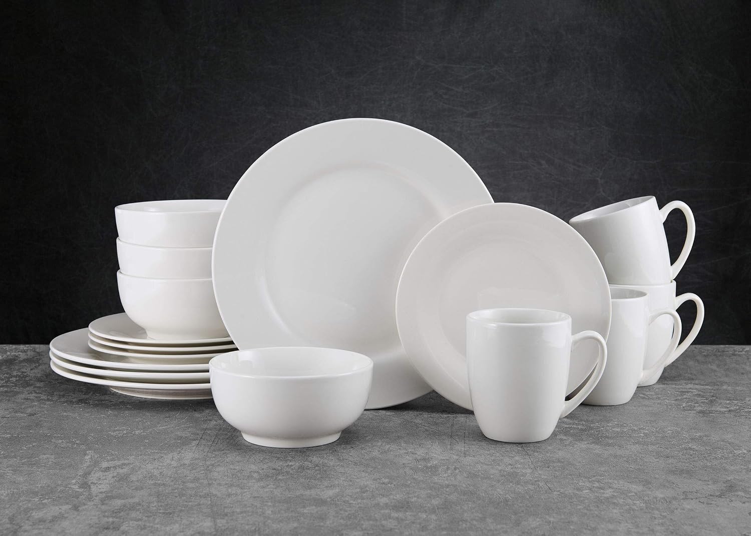 Studio Nova Kendall 16 Piece Dinnerware Set - White Porcelain Modern Tableware with Coupe Shapes & Unique Rim Design - Includes Dinner Plates Bowls