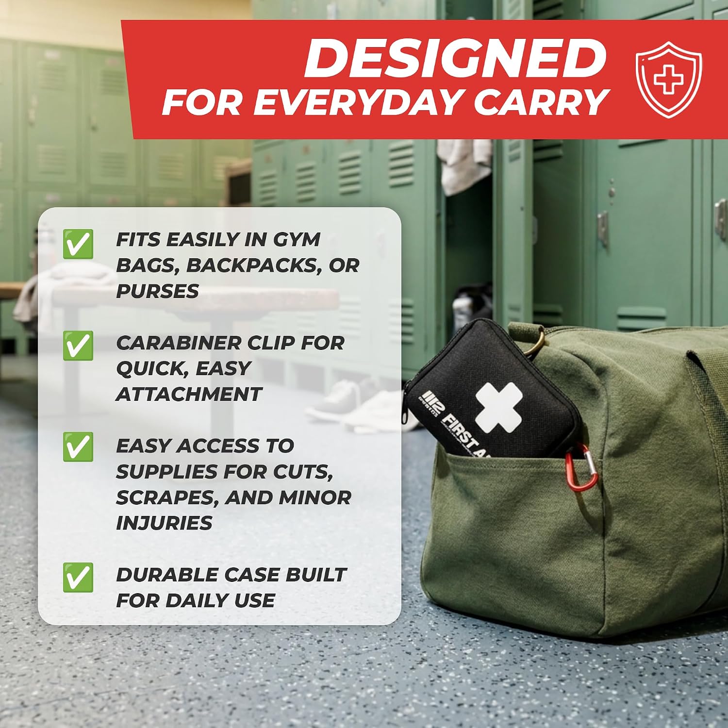 M2 BASICS 150 Piece Premium First Aid Kit, Compact Bag for Purse & Travel | On-The-Go Emergency Use, Backpack, Glove Box, Luggage, Carry-On, School