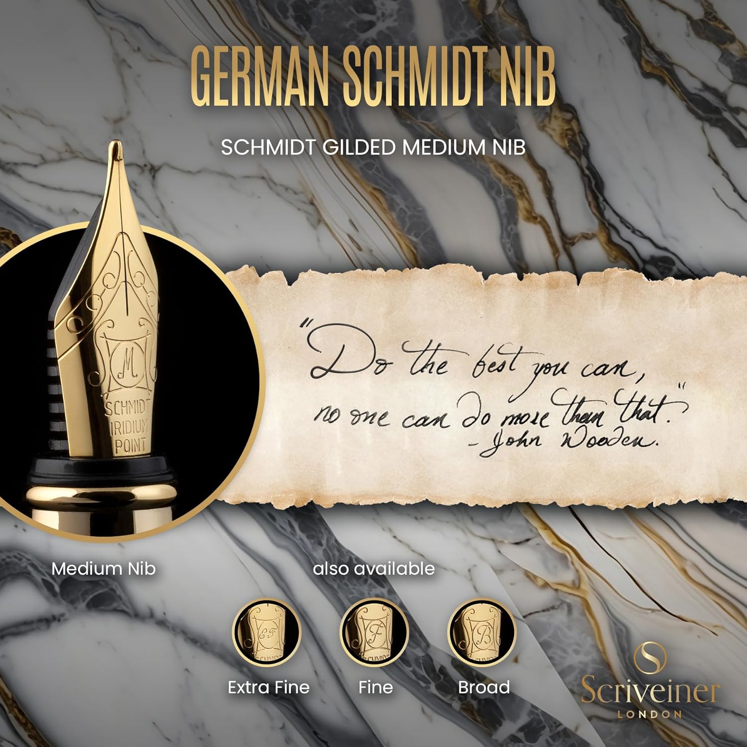 Scriveiner Silver Chrome Fountain Pen - Stunning Luxury Pen, Real Gold Finish Schmidt Gilded Nib (Medium), Best Pen Gift Set for Men & Women