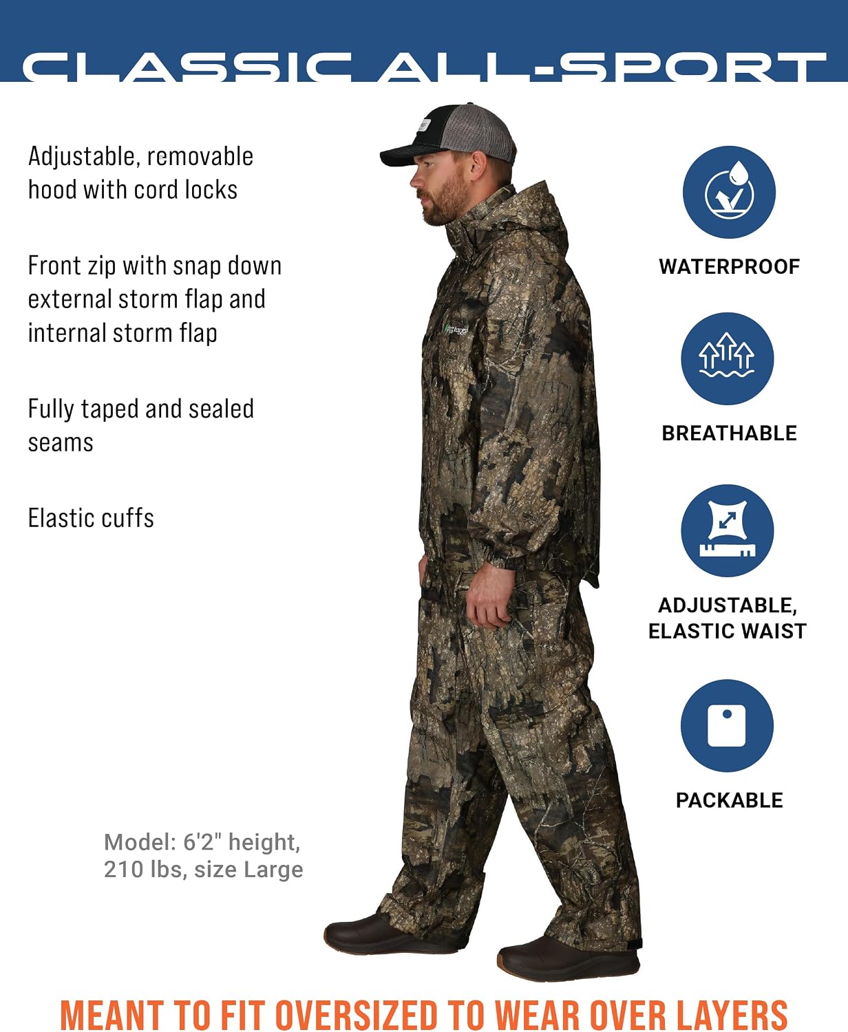 FROGG TOGGS Men's Classic All-Sport 3-Layer Waterproof Breathable Rain Suit | 2-Piece Rainwear, Adjustable Hood Raincoat, Rain Pants Ideal for Fishing, Golf, Motorcycling, Hunting, Camping, Outdoors