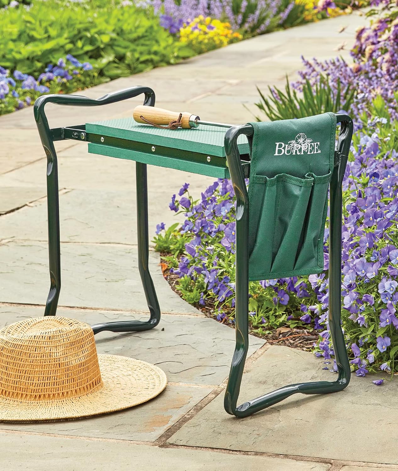 Burpee Multi-Function Garden Kneeler Seat with Padded Cushion and Detachable Tool Bag, Versatile Garden Stool with Foldable Frame