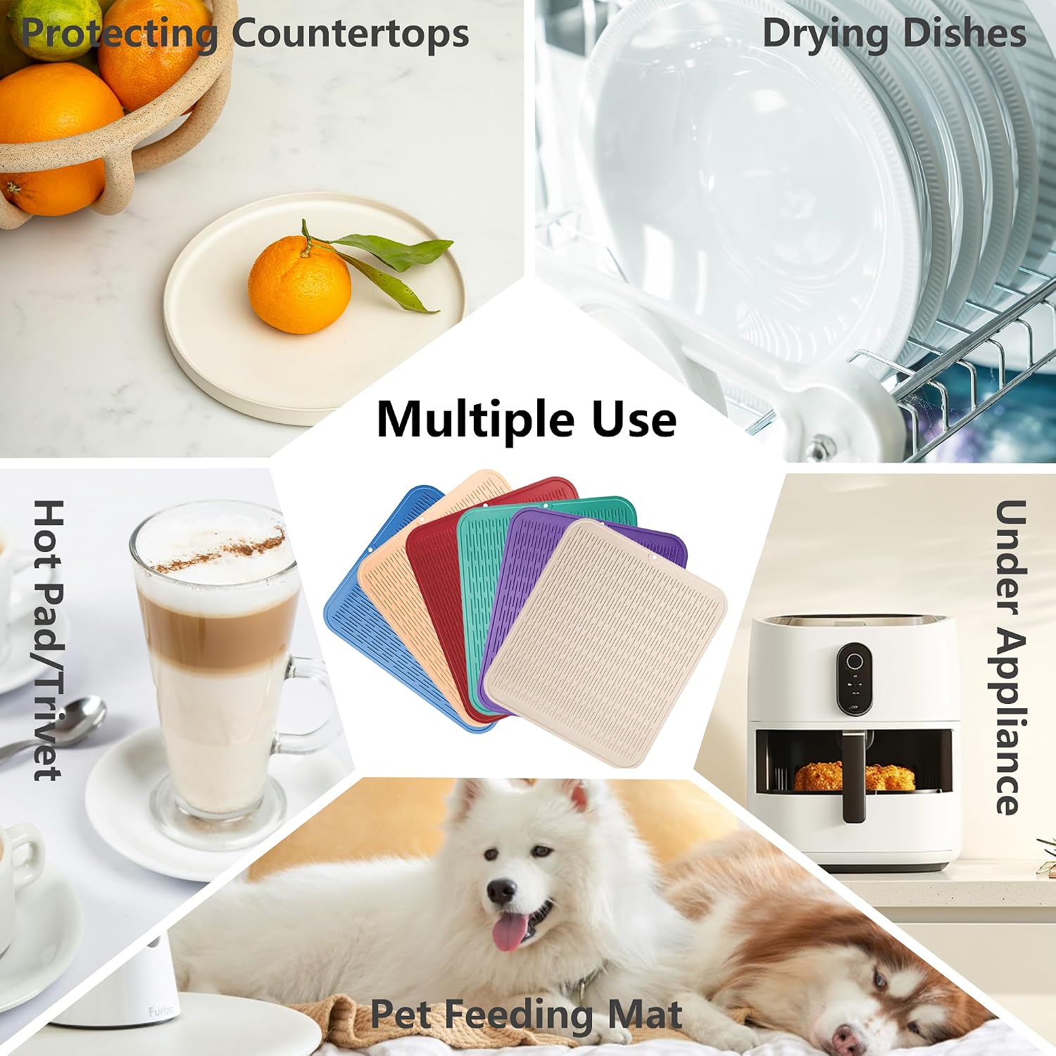 ZLR Silicone Dish Drying Mat for Kitchen Counter, Eco-Friendly Fast Dry Dish Mat, Easy Clean Multi Usage Drying Matt, Heat Resistant Trivet