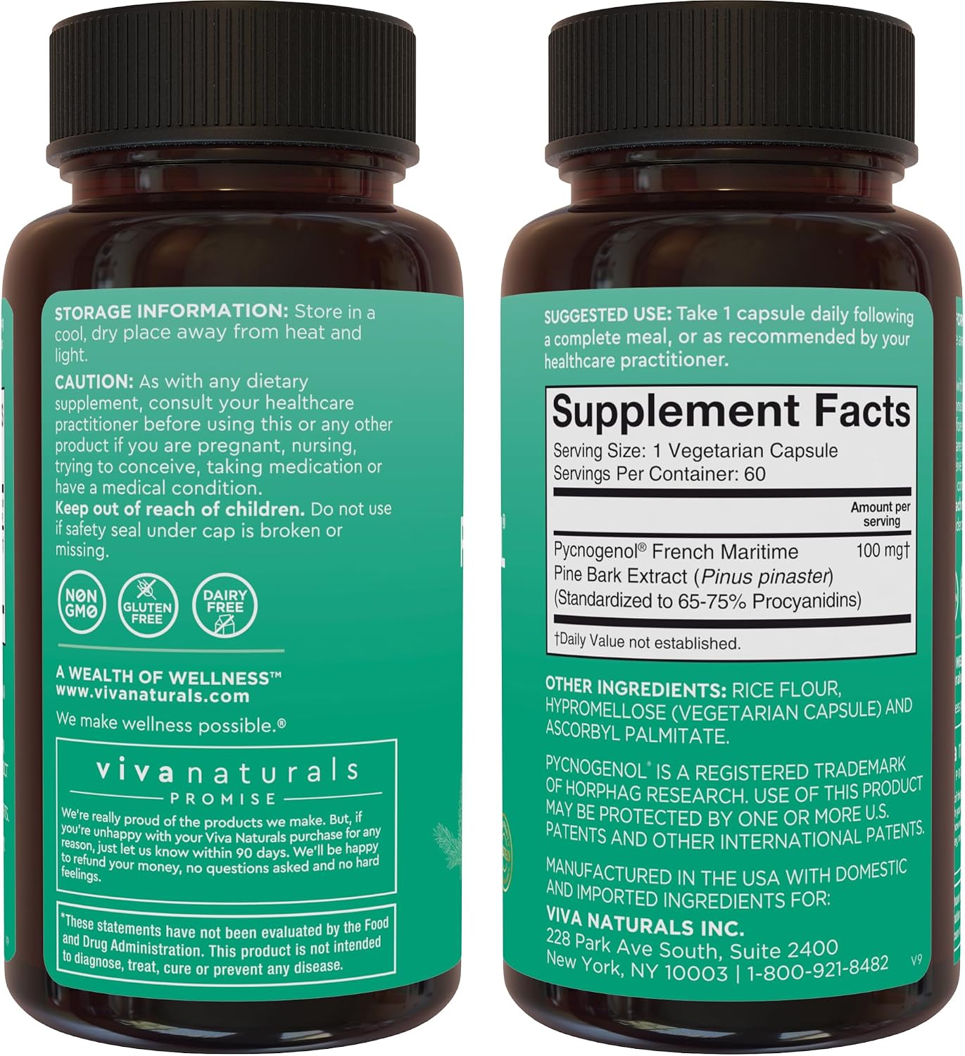 Viva Naturals Pycnogenol - 100mg French Maritime Pine Bark Extract – Supports Circulation, Antioxidant-Like Activity