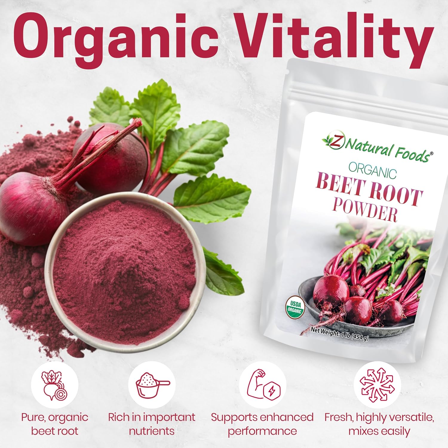 Z Natural Foods Organic Beet Root Powder - Vegan, Gluten Free, 16 oz