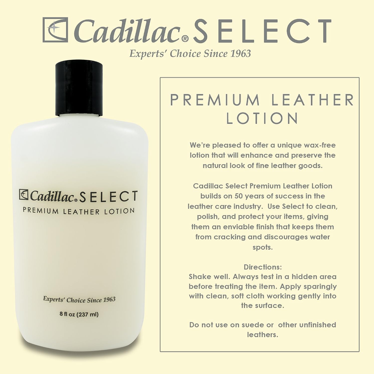 Cadillac Select Leather Lotion Cleaner & Conditioner | For handbags, sofas, jackets, furniture and purses.