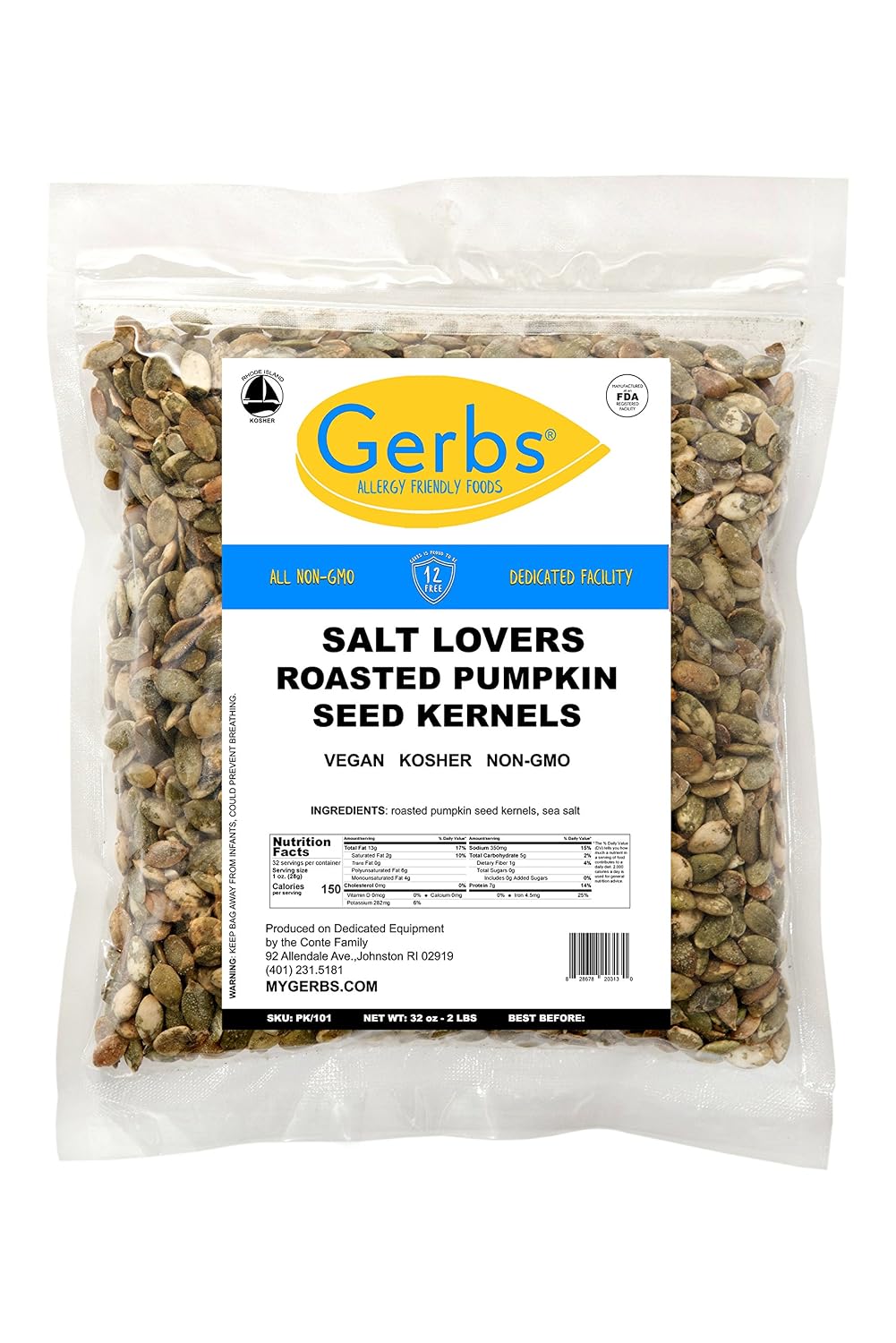 GERBS Unsalted Pumpkin Seed Kernels 4 LBS|Top 14 Allergy Free Food |Use in salads, yogurt, bake, oatmeal, trail mix|Grown in Canada, packed in US | Canadian Grown, No Additives | Naturally Crunchy & Mildly Nutty | Top 14 Allergen-Free