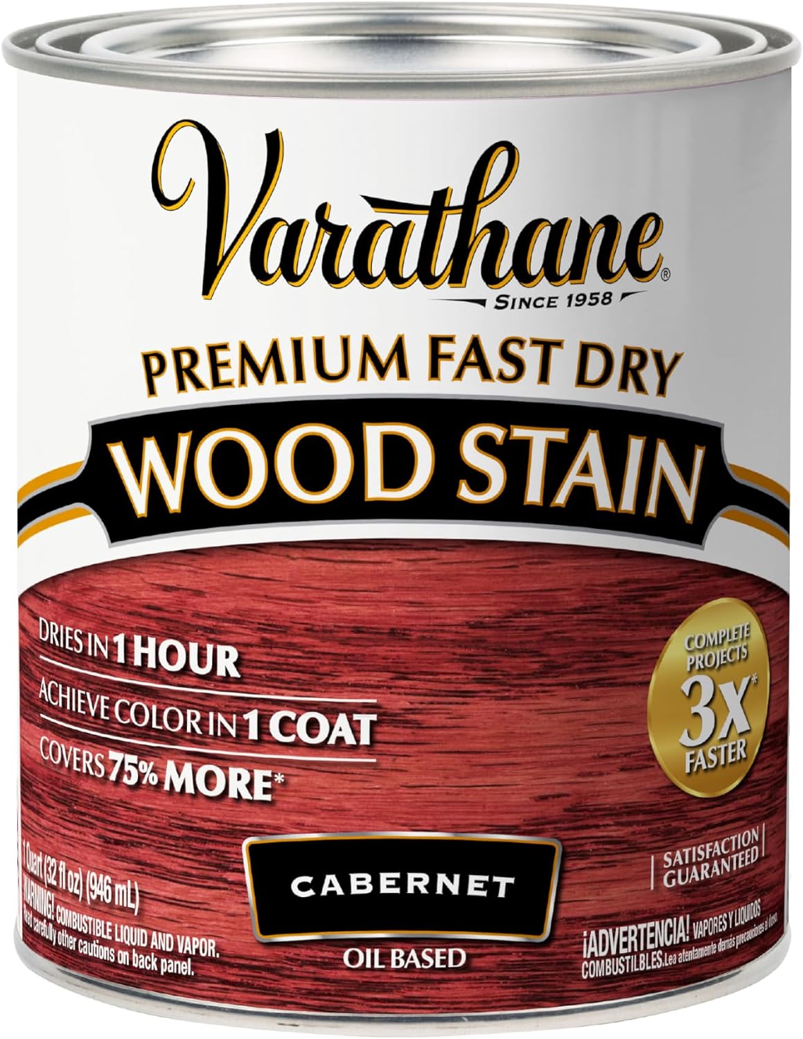 Varathane Premium Fast Dry Weathered Gray Wood Stain | Oil-Based, 1 Coat Color, 1 Hour Dry Time, Interior Wood Stain, Furniture, Cabinets, Doors, Covers Up to 275 Sq Ft, Quart