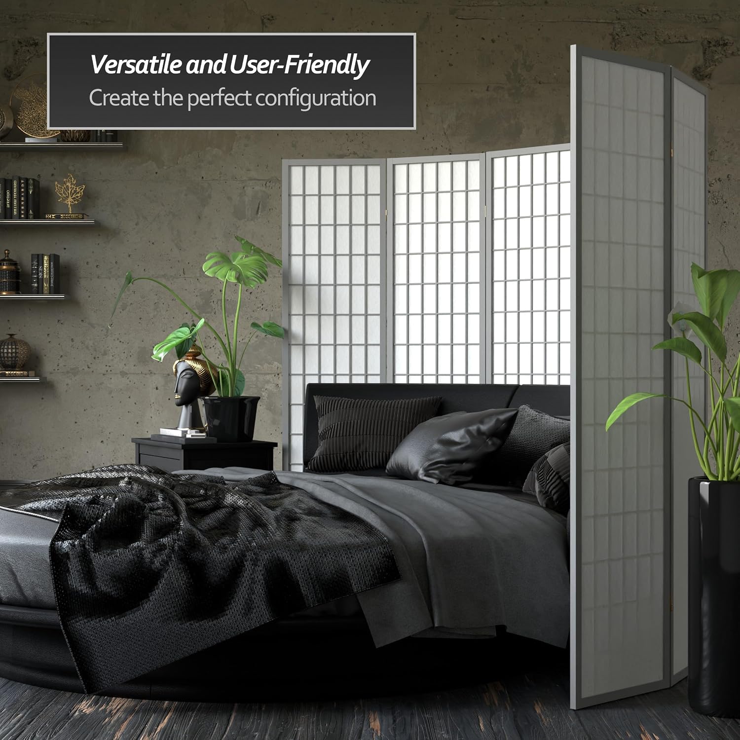 Red Lantern 6 ft. Tall Window Pane Shoji Screen - Walnut - 5 Panels