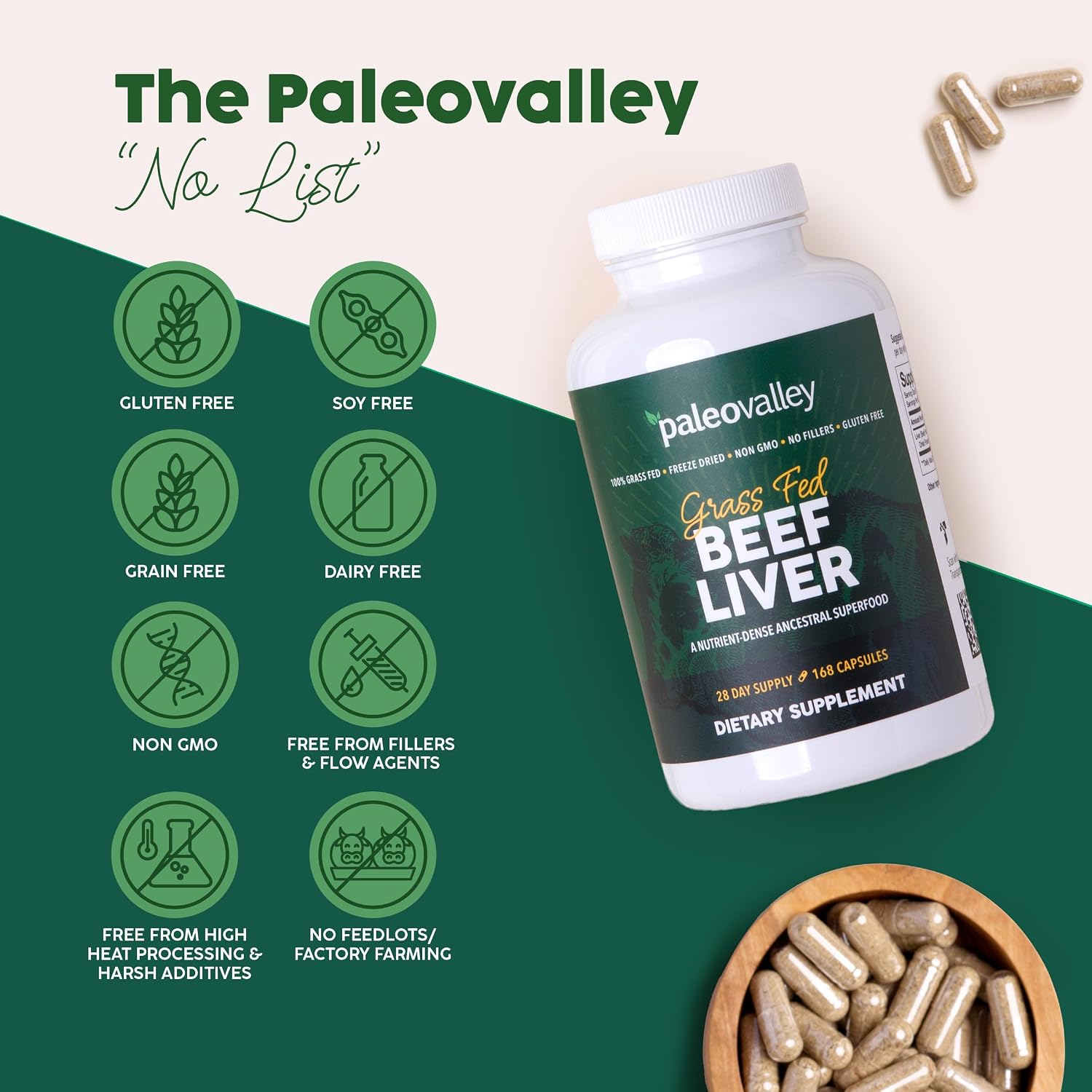 Paleovalley 100% Grass Fed Organ Complex, Beef Liver, Heart and Kidney | Whole Food Multivitamin, Vitamin B12 Supplement, Nutrient Dense Superfood, Freeze Dried, Pasture Raised, Ancestral Nutrition