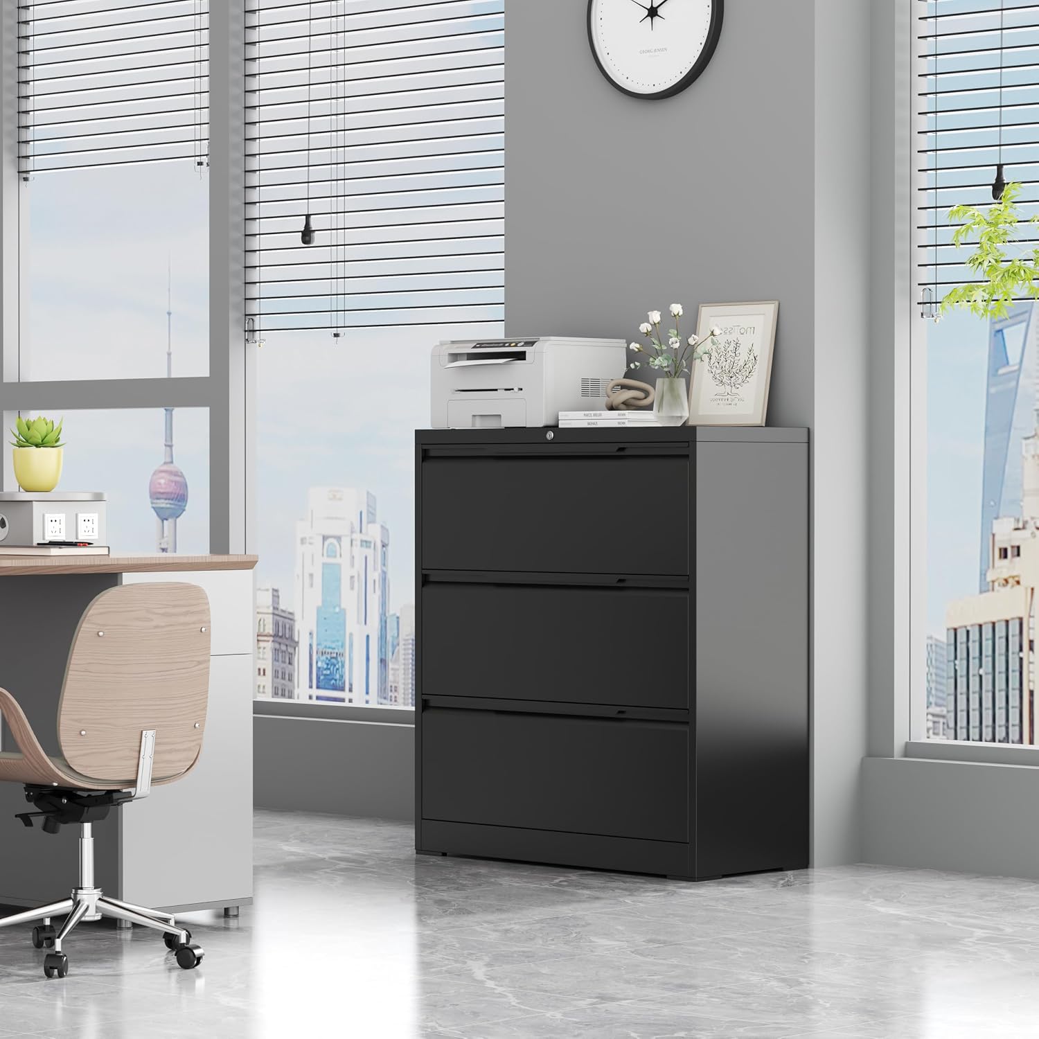 3 Drawer File Cabinet with Lock,Filing Cabinets for Home Office,Metal Small File Cabinet for Letters/Legal/A4 Size, Assembly Required,Black 3 Drawer-15 W