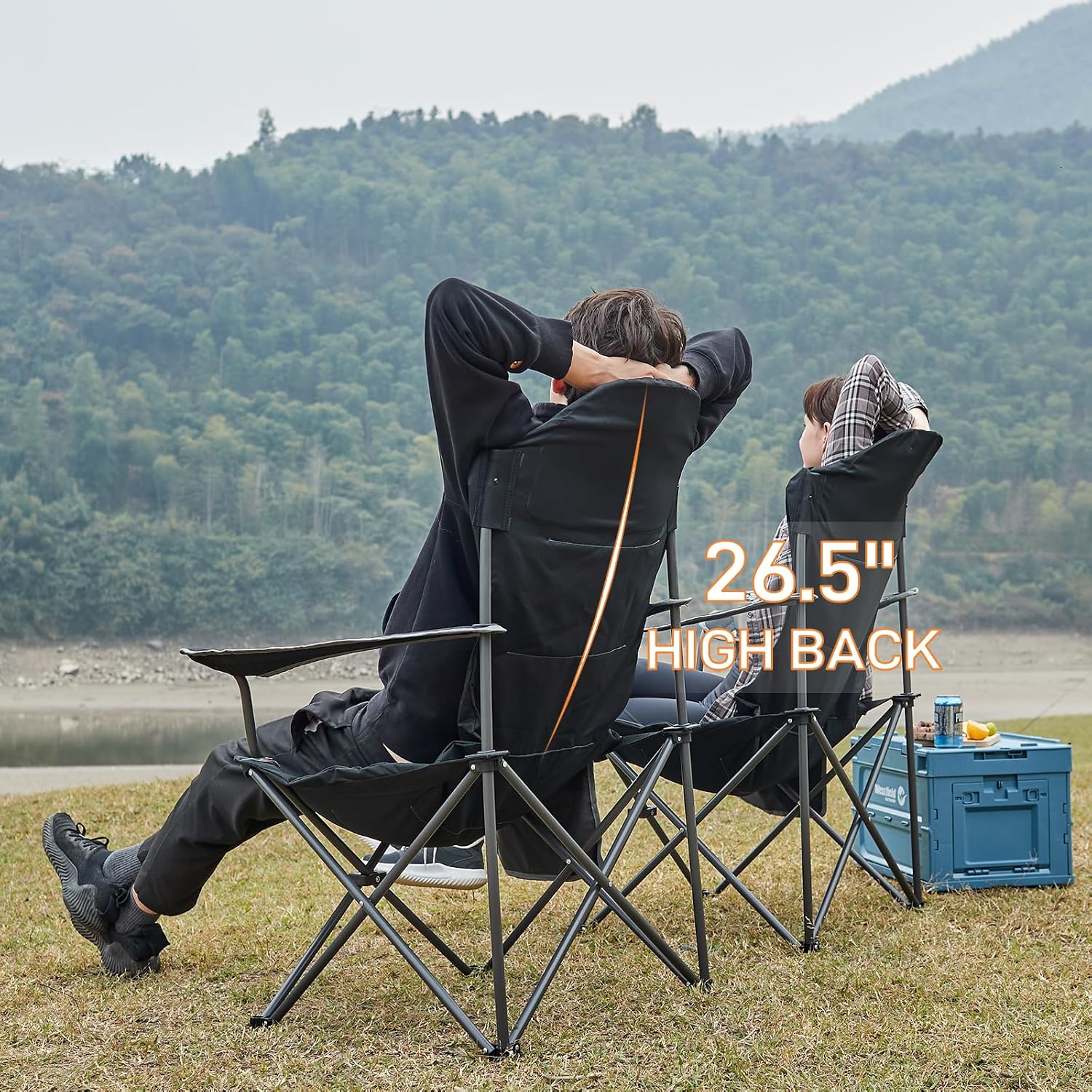 EVER ADVANCED High Back Folding Camping Chair Oversized and Fully Padded, Portable Quad Camp Lawn Chair Up to 400 lbs, with Cup Holder Armrest Carrying Bag