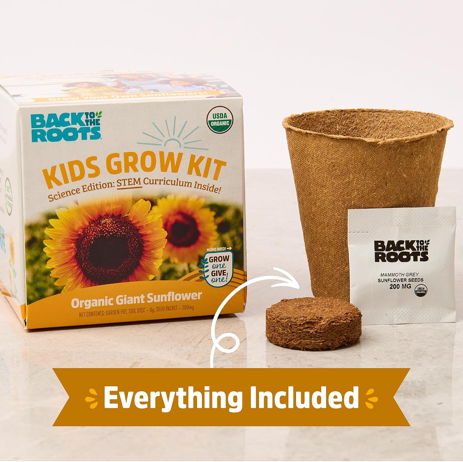 Back to the Roots Sunflower Organic Windowsill Planter Kit - Grows Year Round, Includes Everything Needed for Planting