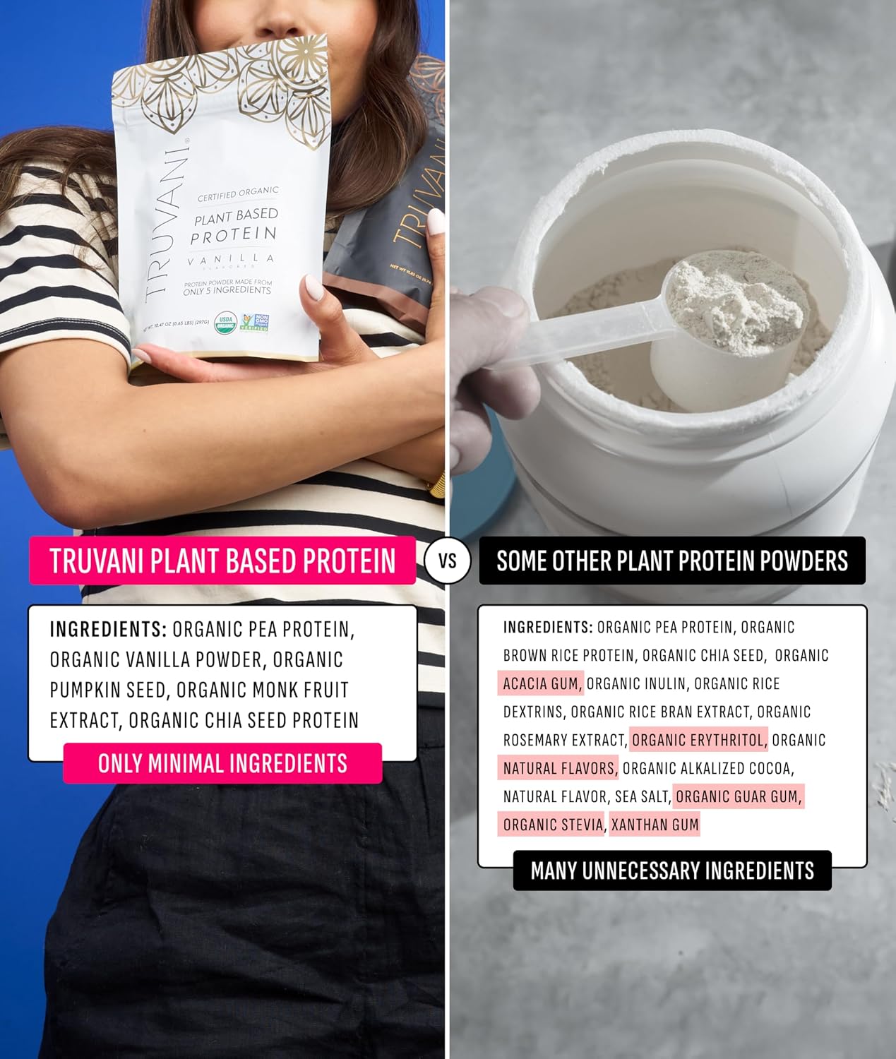Truvani Organic Plant Based Protein Powder | Chocolate | 1 Serving