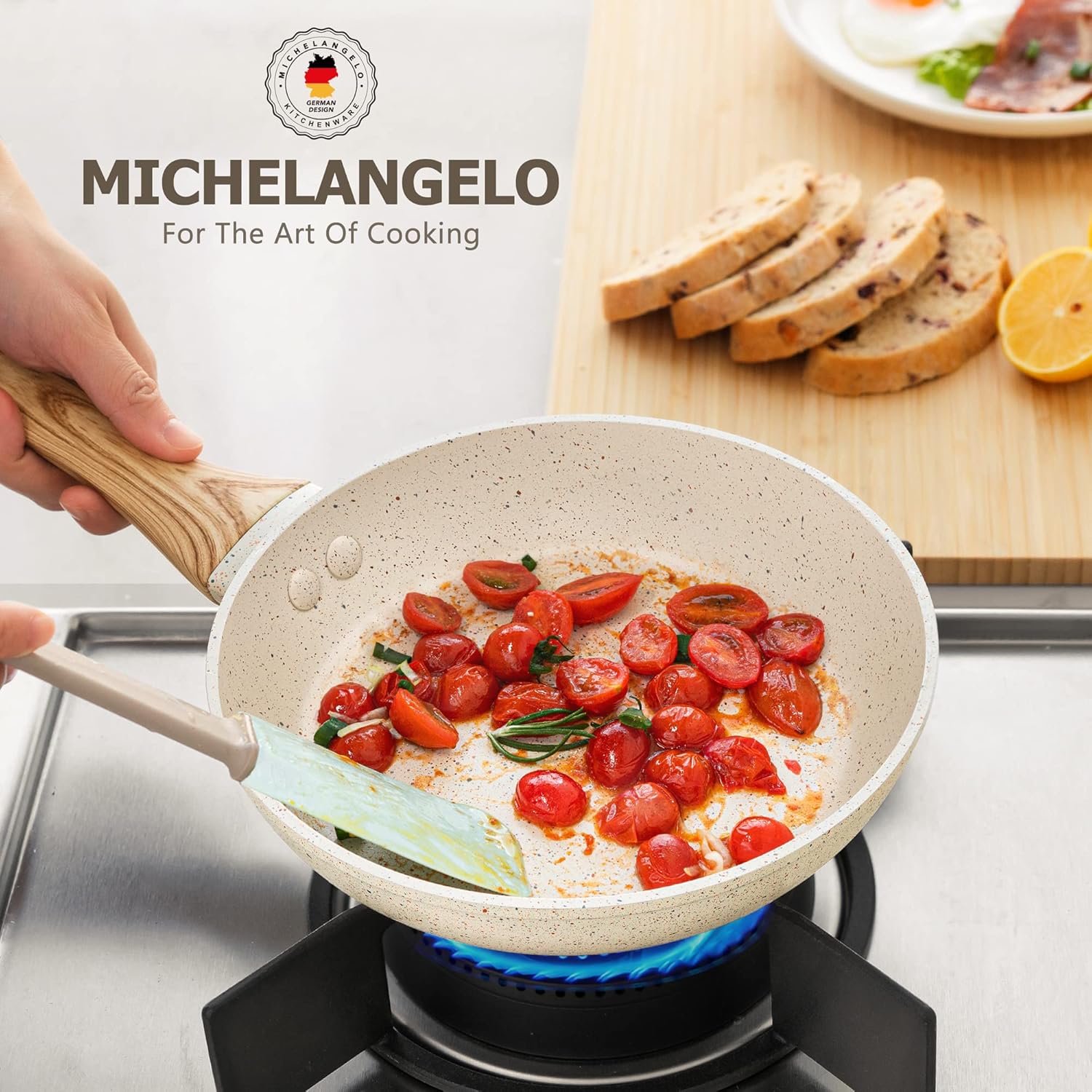 MICHELANGELO 8 Inch Nonstick Frying Pan with Lid, Non Stick Small Frying Pan with Non-Toxic Coating, Non-Stick Skillet with Ergonomic Handle