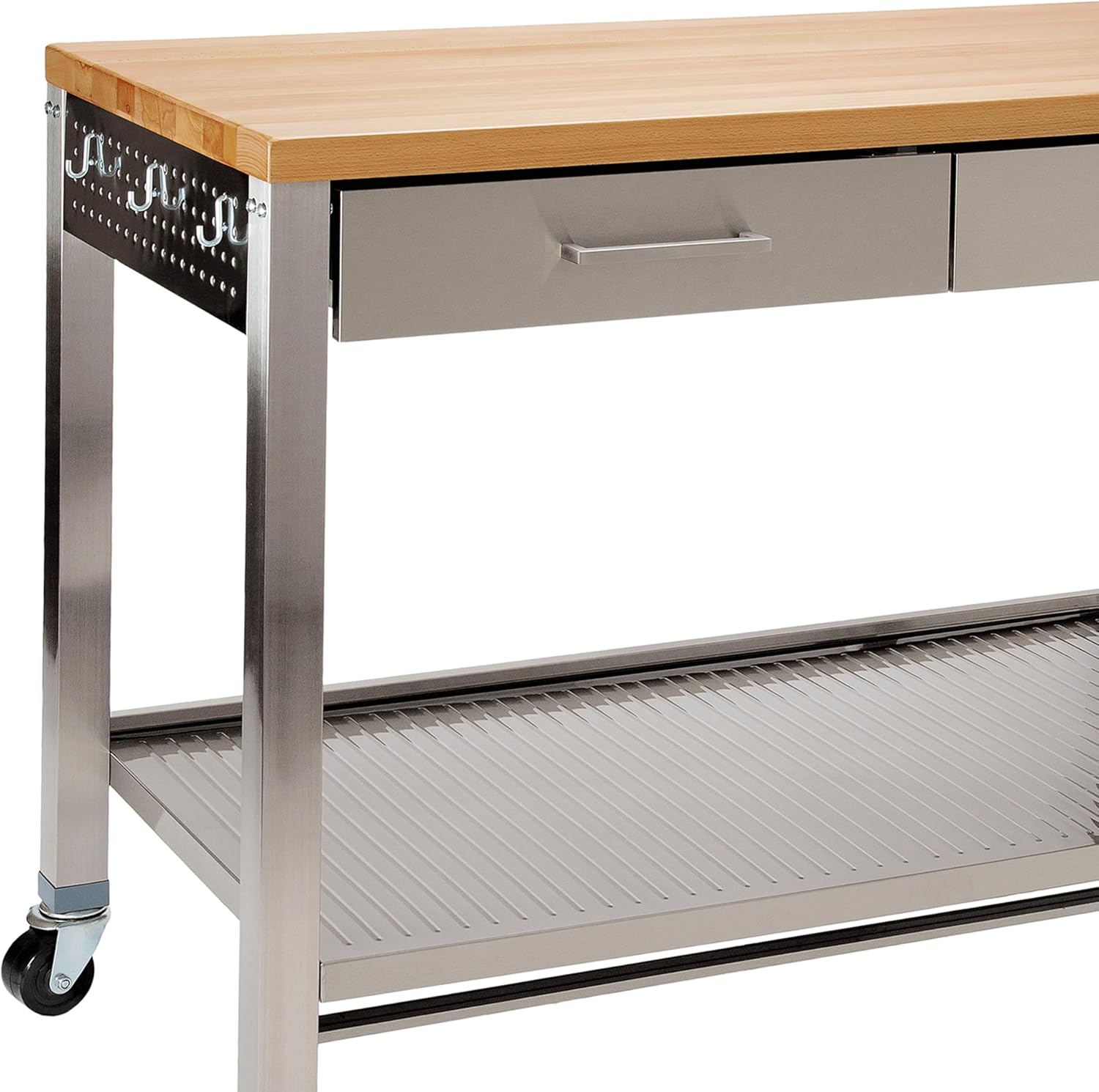 Stainless-Steel Commercial-Grade NSF-Certified Prep Table Cart, 24"W x 20"D | Heavy-duty durable utility workstation supports up to 450 lb w/ adjustable wire shelf and sliding basket on locking wheels