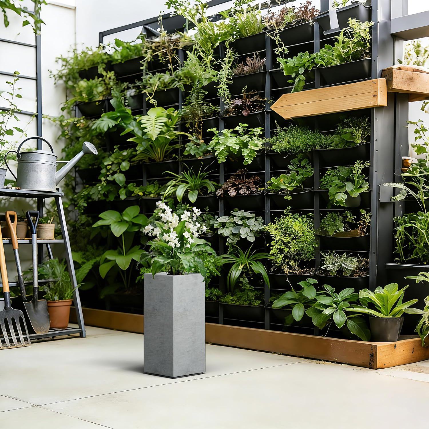 Kante Accent Column Square Pale Gray Concrete Planter 23.6" H, Outdoor