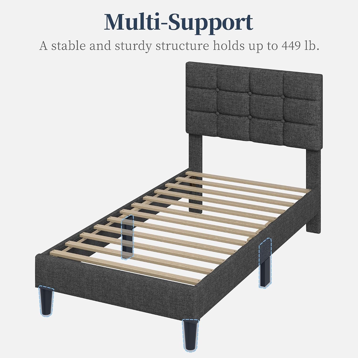 Yaheetech Full Size Upholstered Tufted Bed Frame with Headboard, Dark Gray | Sturdy engineered wood frame with linen fabric upholstery features a soft tufted headboard for easy assembly and support